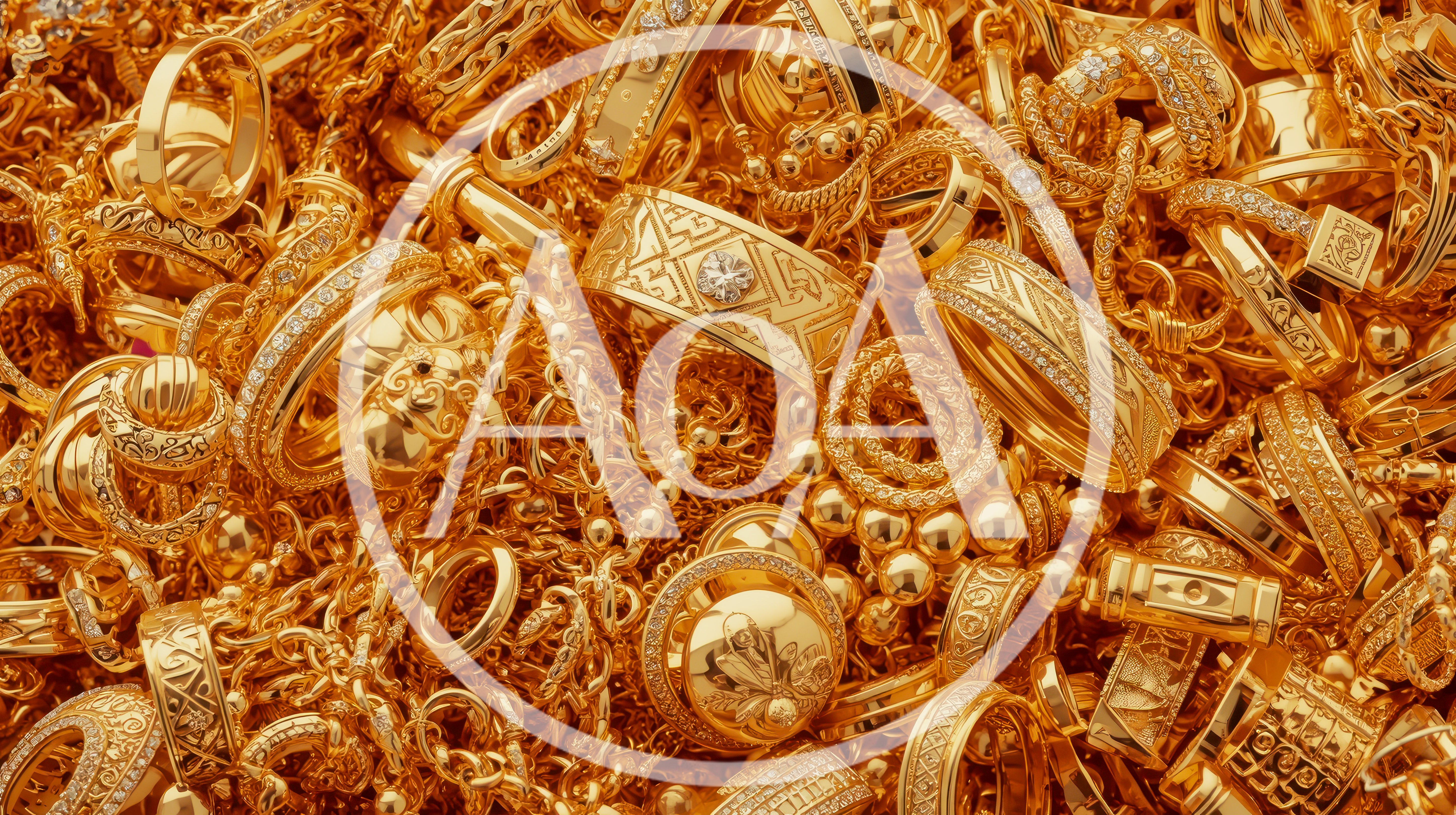 Pile Of Luxurious Gold Jewelry And Ornate Rings