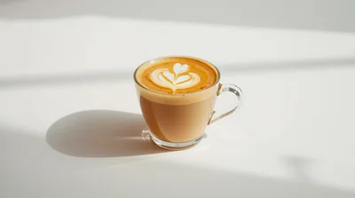 Glass Cup Of Latte With Heart Latte Art