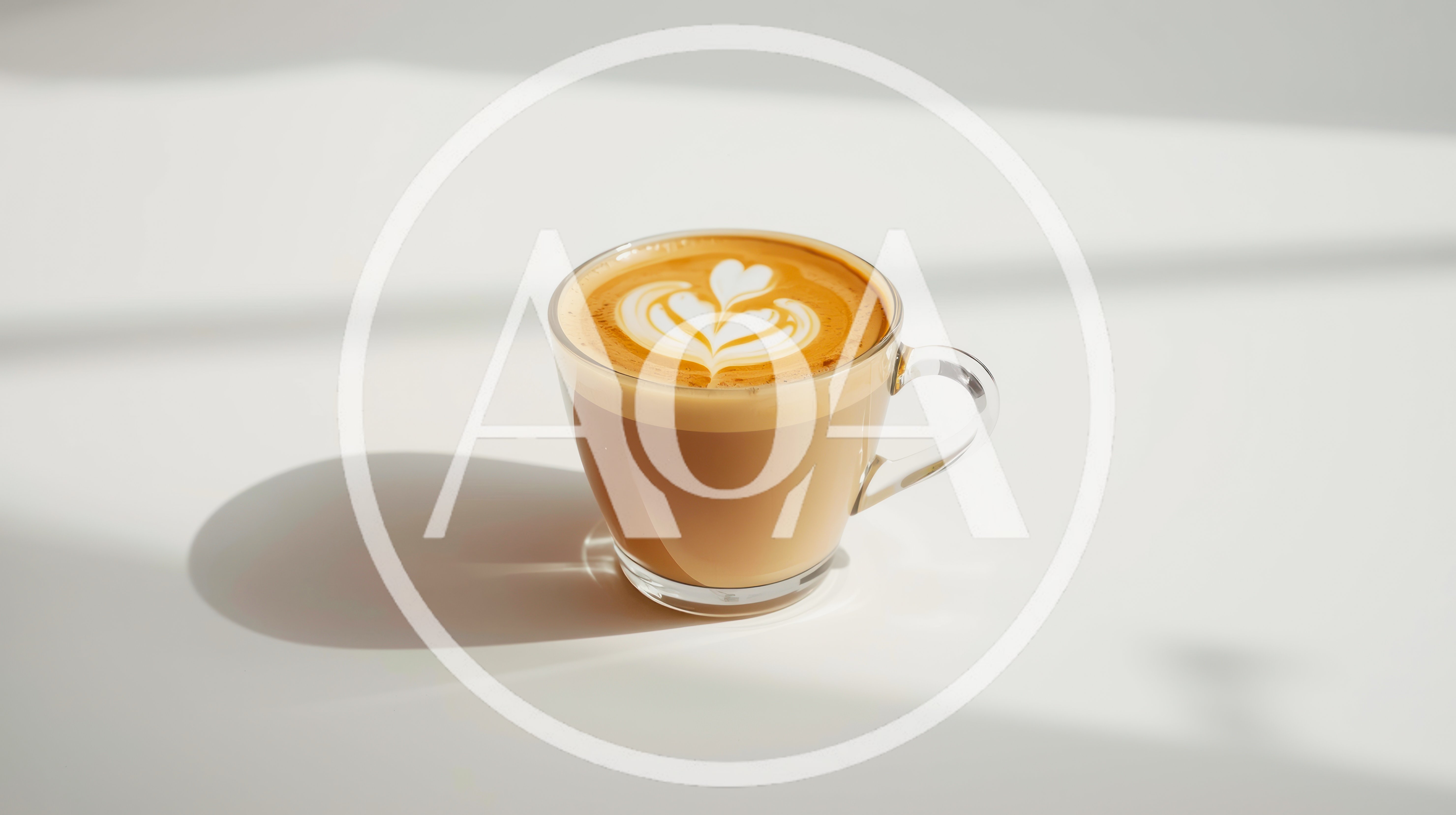 Glass Cup Of Latte With Heart Latte Art