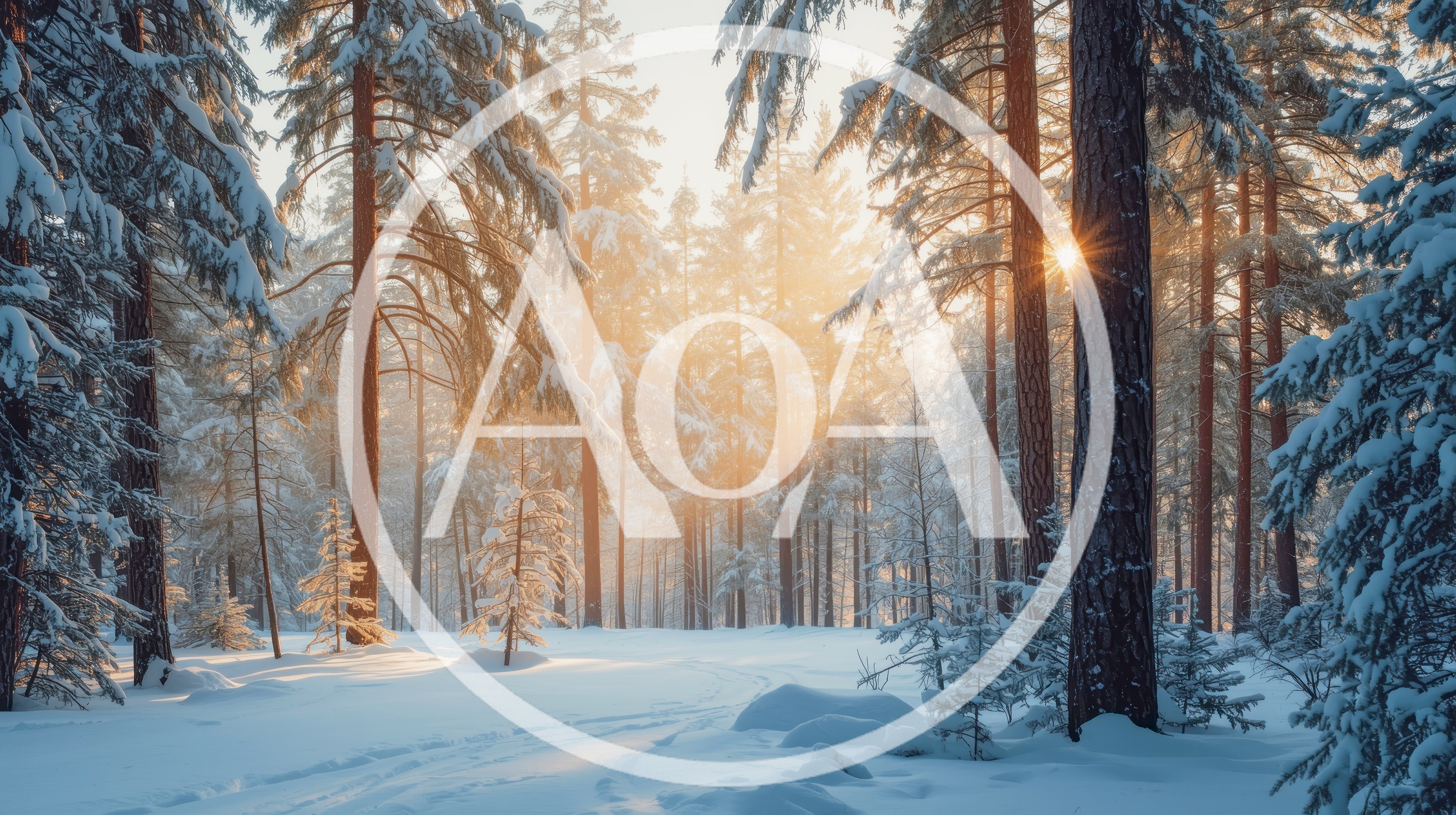 Sunlight Filtering Through Snowy Pine Forest
