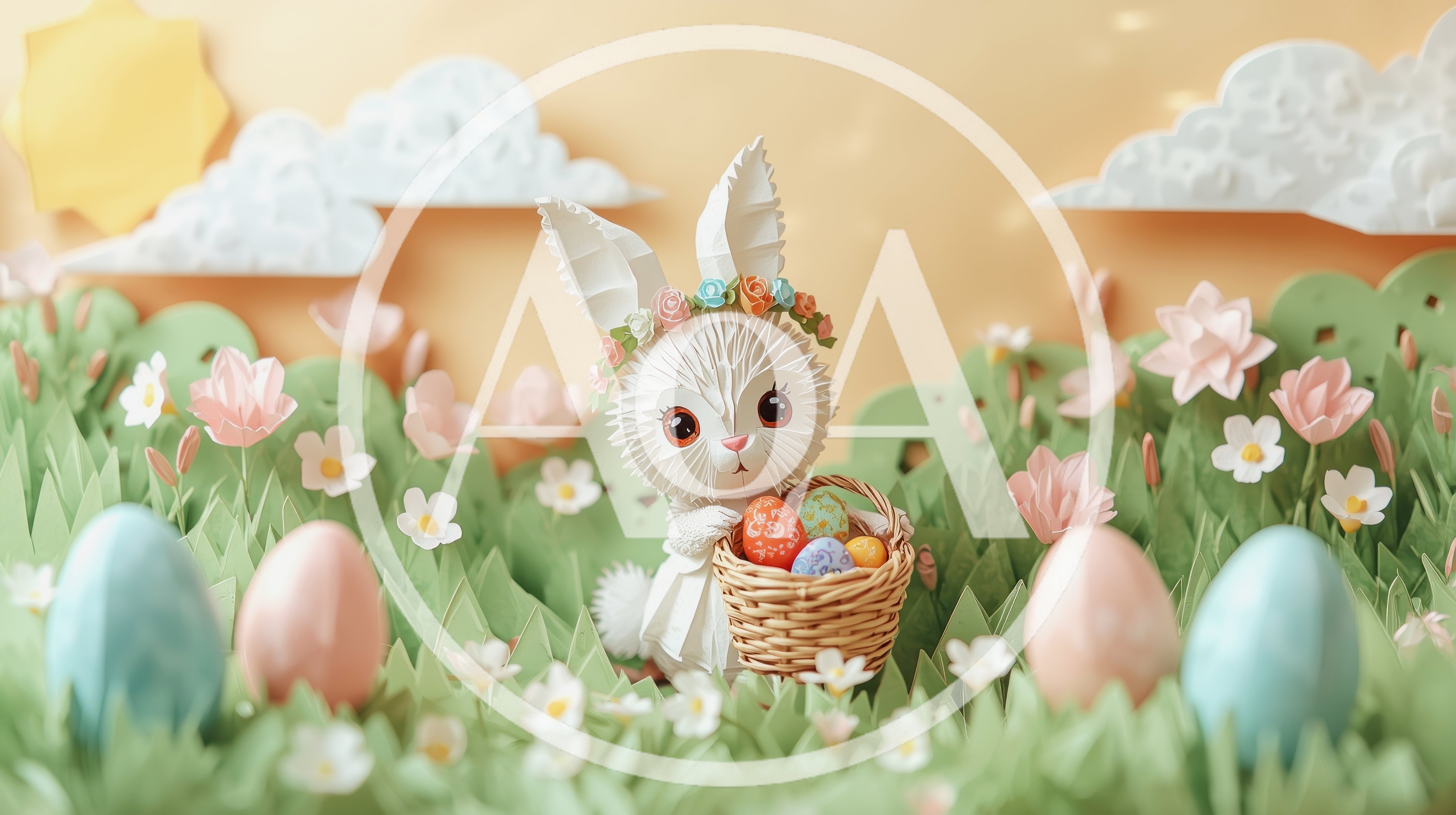 Papercraft Easter Bunny Holding A Basket Of Eggs