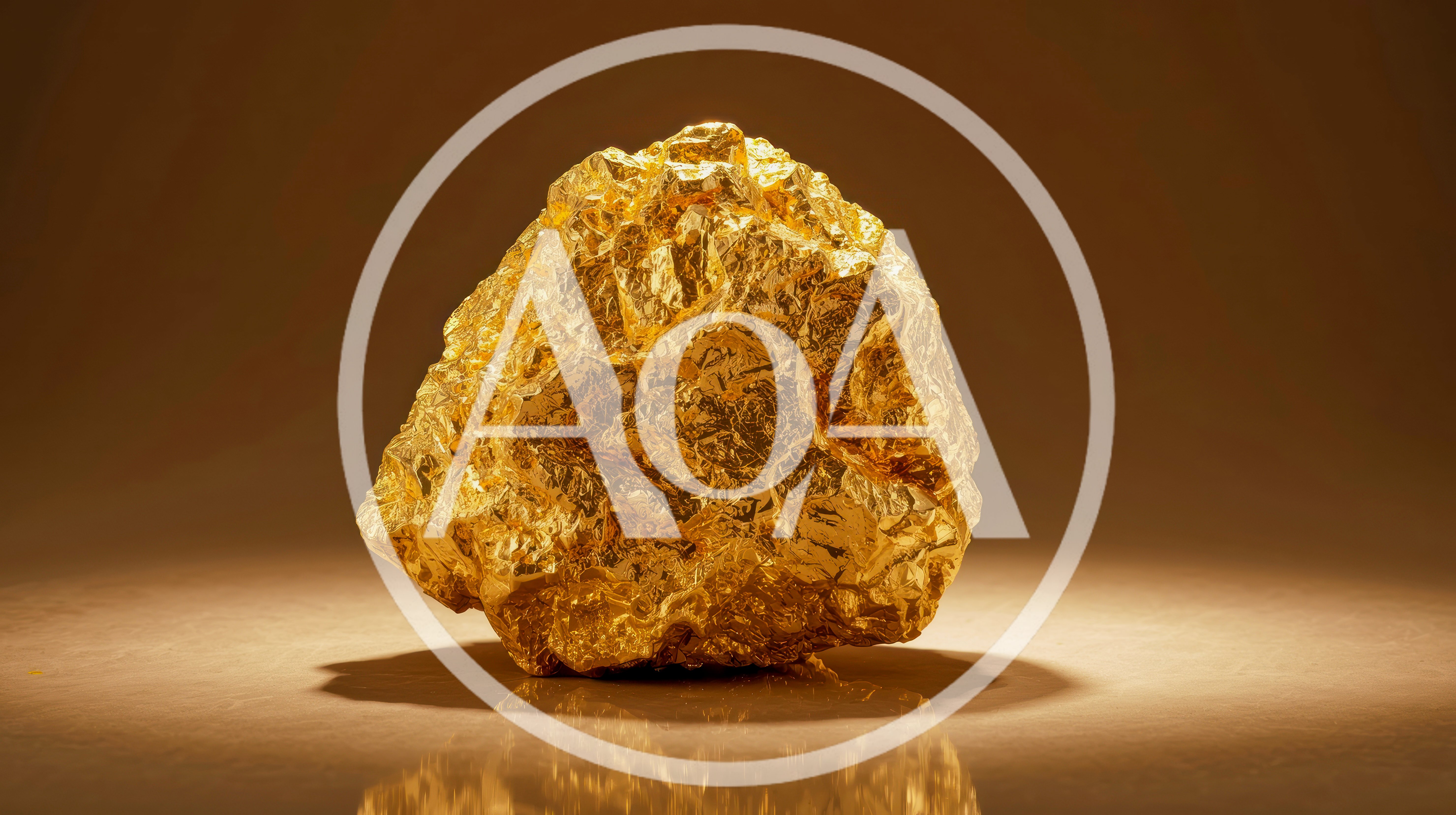 Large Raw Gold Nugget On Reflective Surface