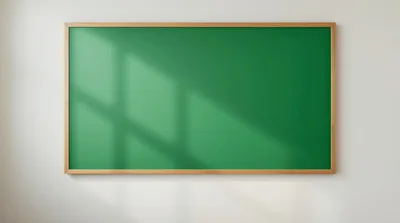 Empty Green Chalkboard With Wooden Frame On White Wall