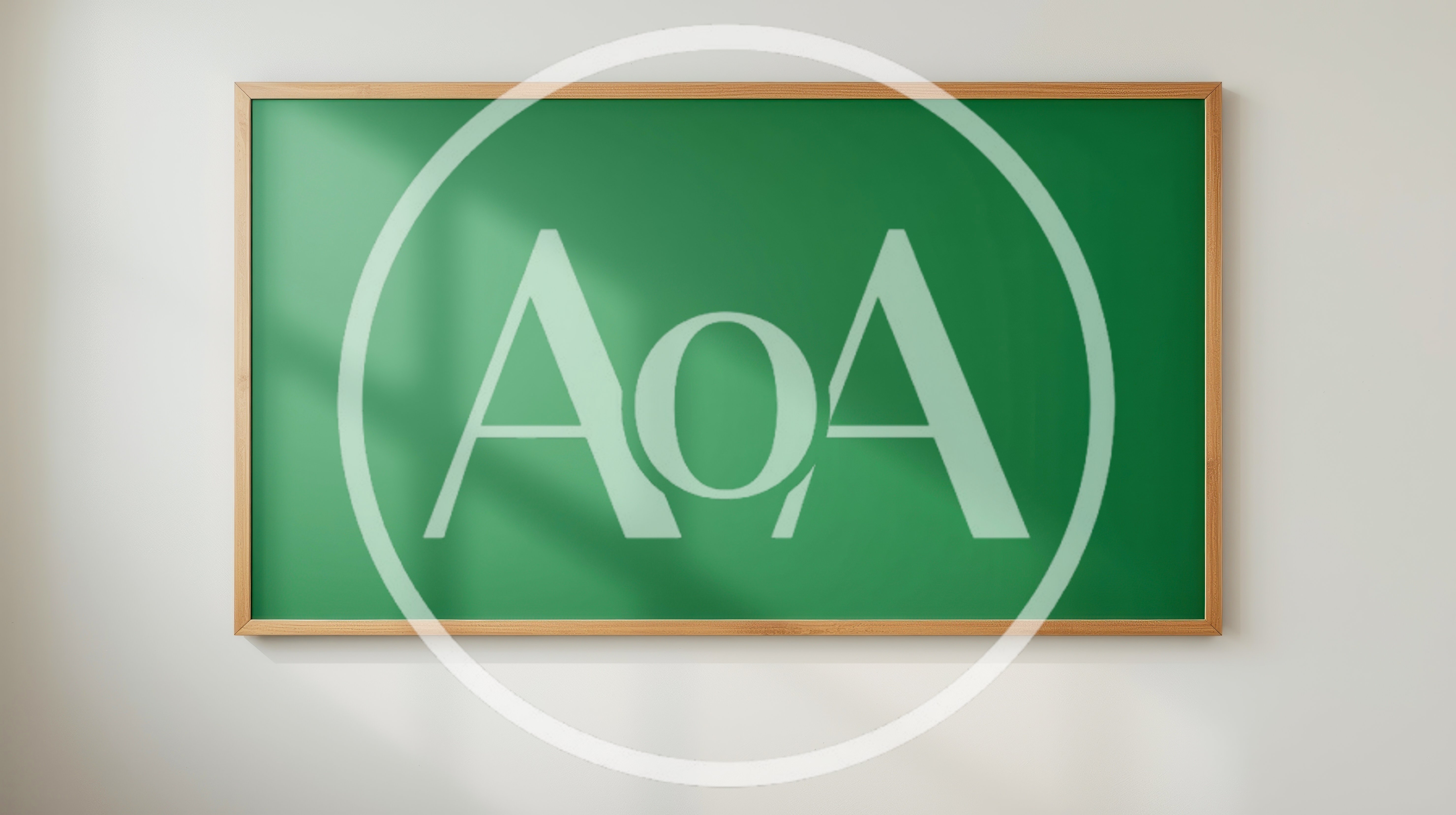 Empty Green Chalkboard With Wooden Frame On White Wall
