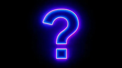 Neon Glowing Question Mark Sign On Black Background