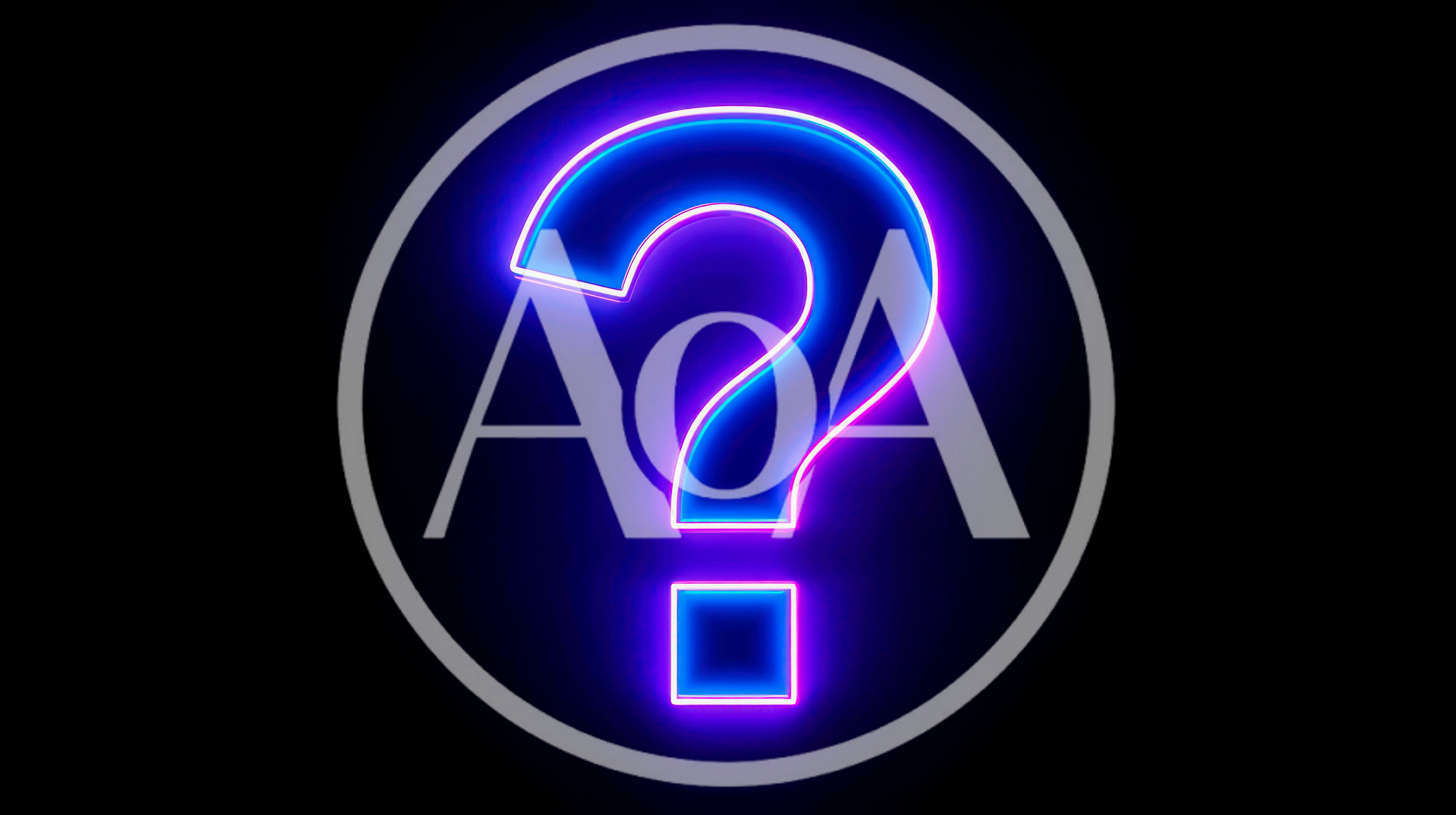 Neon Glowing Question Mark Sign On Black Background
