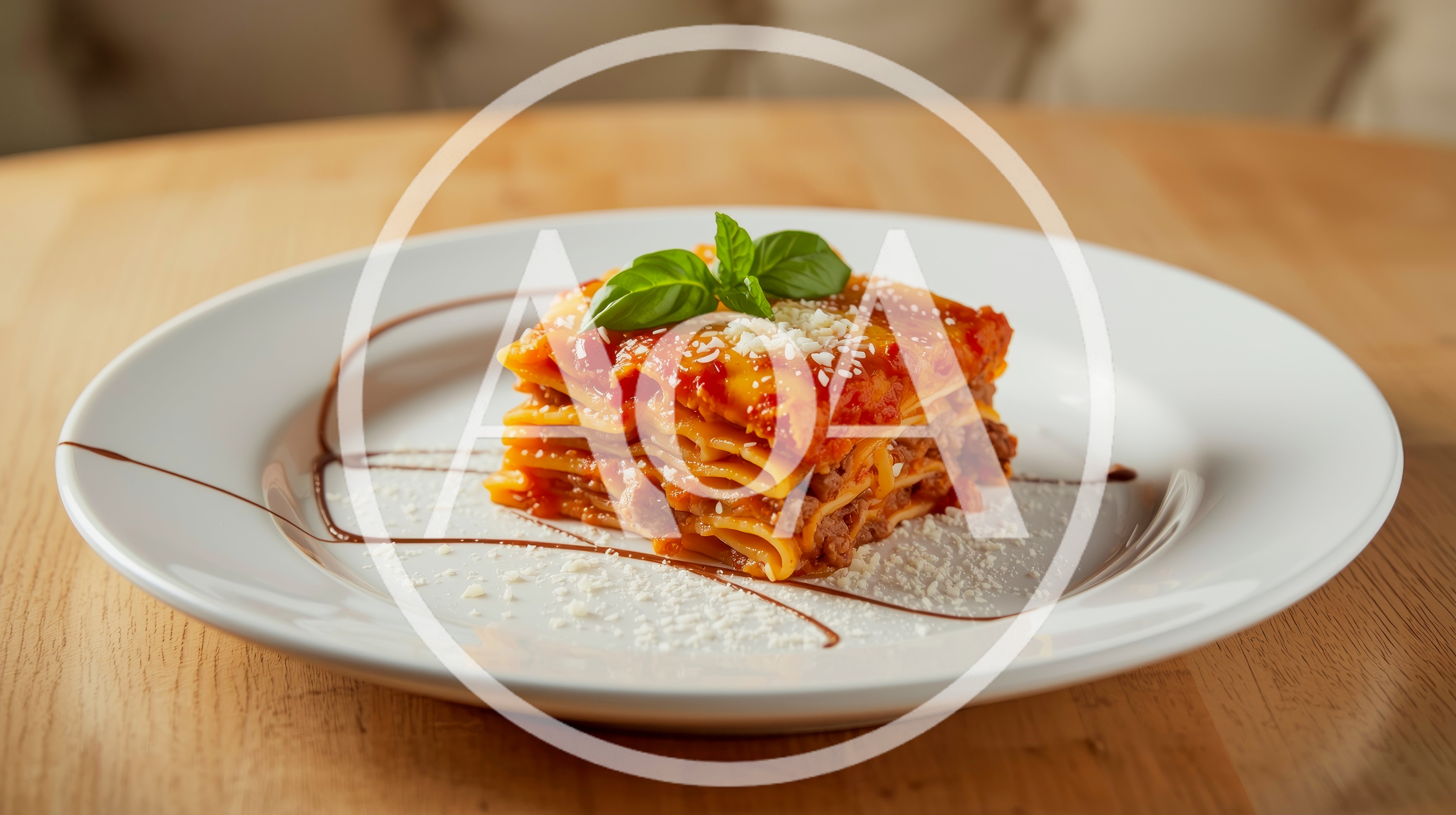 Gourmet Lasagna Serving On A White Plate