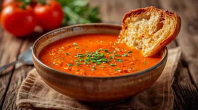 Bowl Of Tomato Soup With Crusty Bread