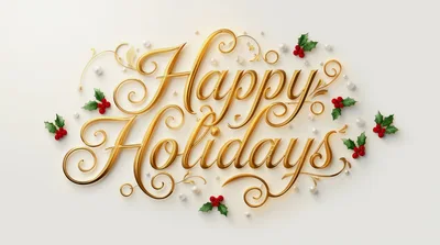 Elegant Gold Happy Holidays Typography With Holly Berries