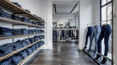 Modern Clothing Store Interior With Denim Jeans Display