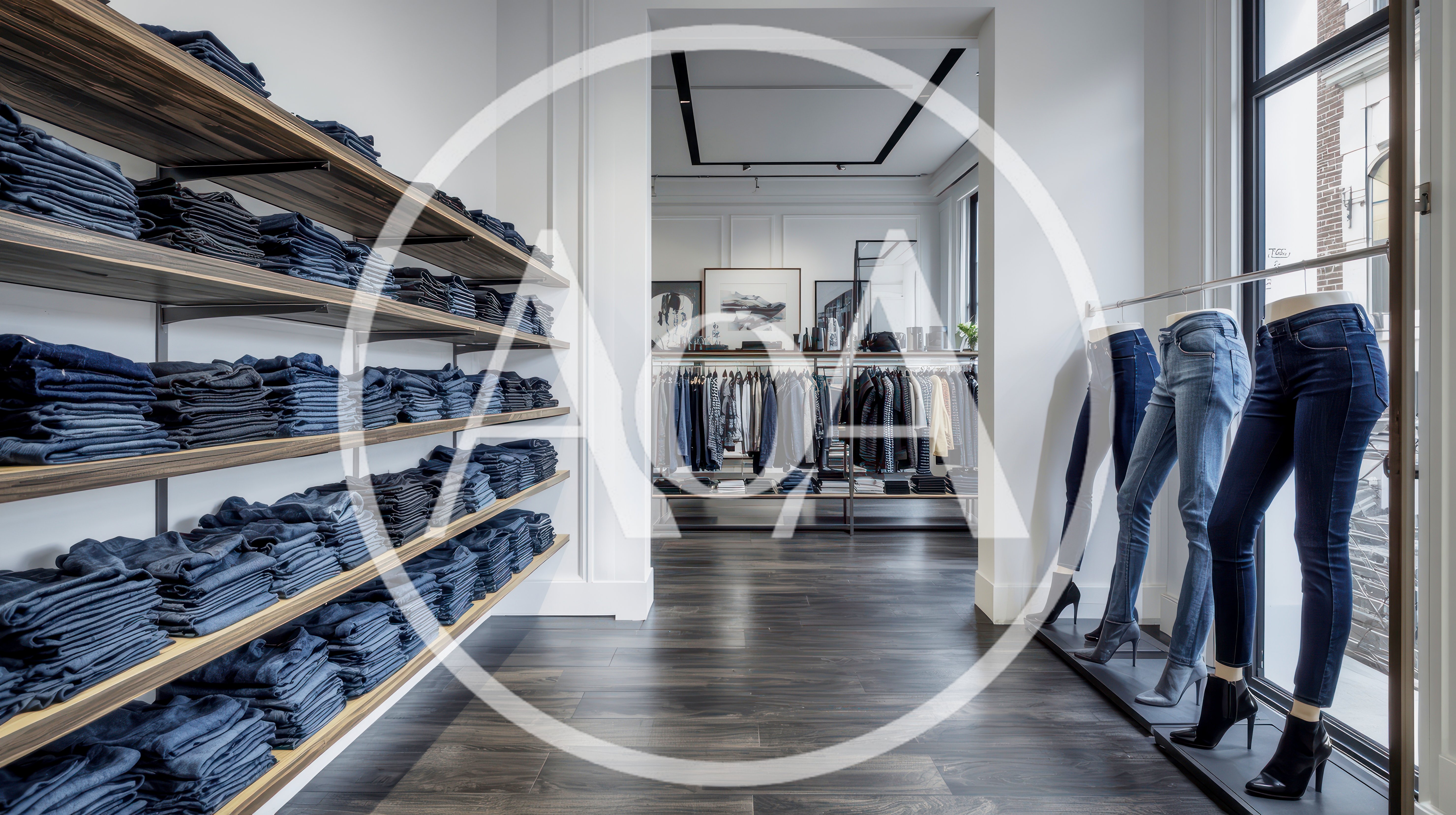 Modern Clothing Store Interior With Denim Jeans Display