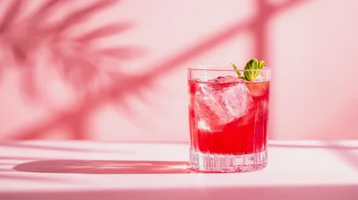 Refreshing Red Cocktail With Ice And Mint Garnish