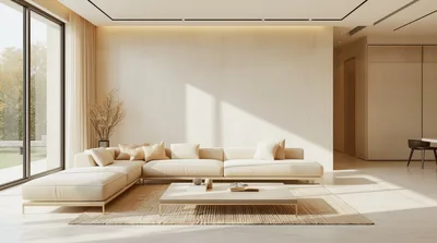 Modern Minimalist Living Room Interior With Beige Sofa
