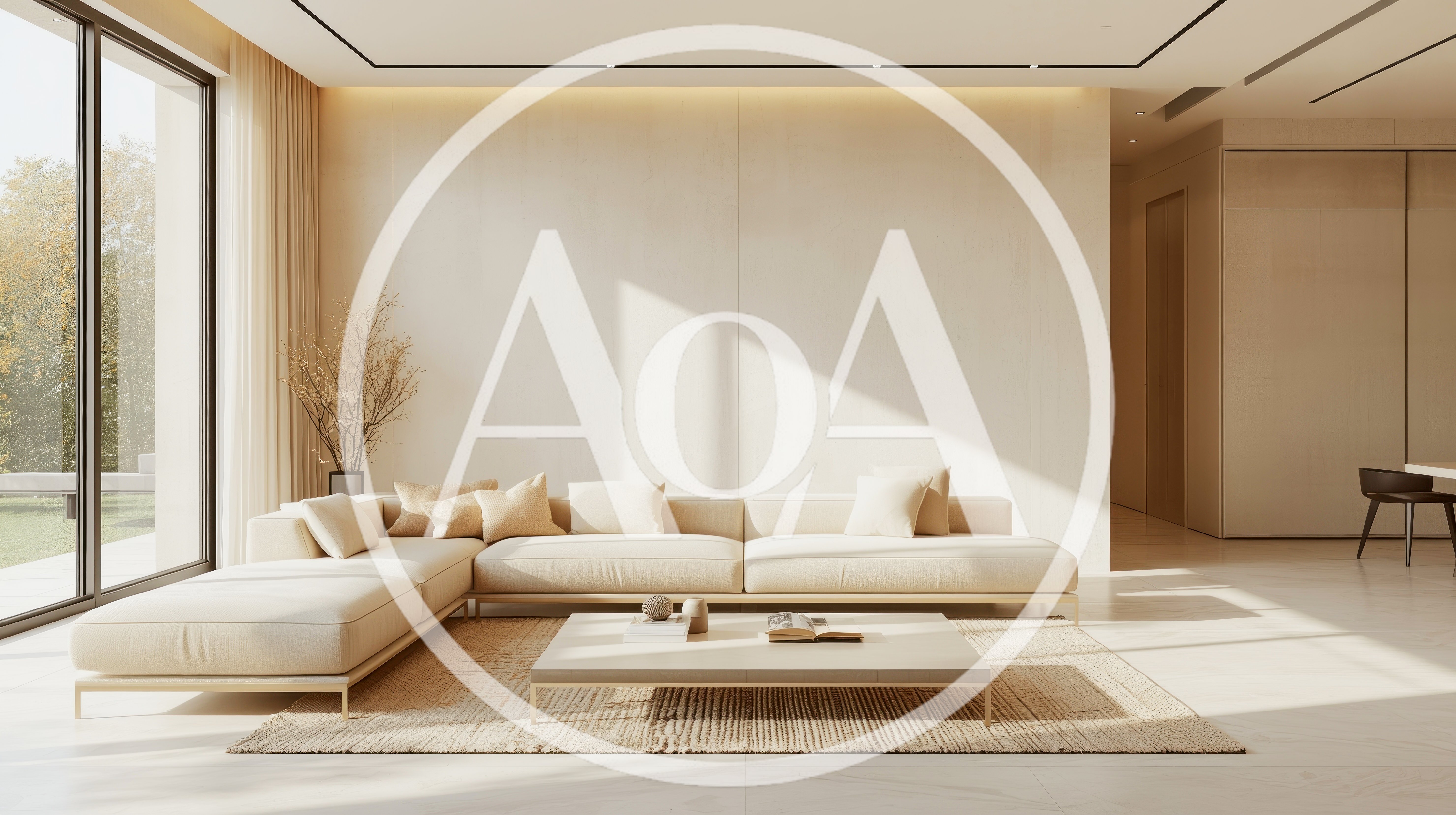 Modern Minimalist Living Room Interior With Beige Sofa