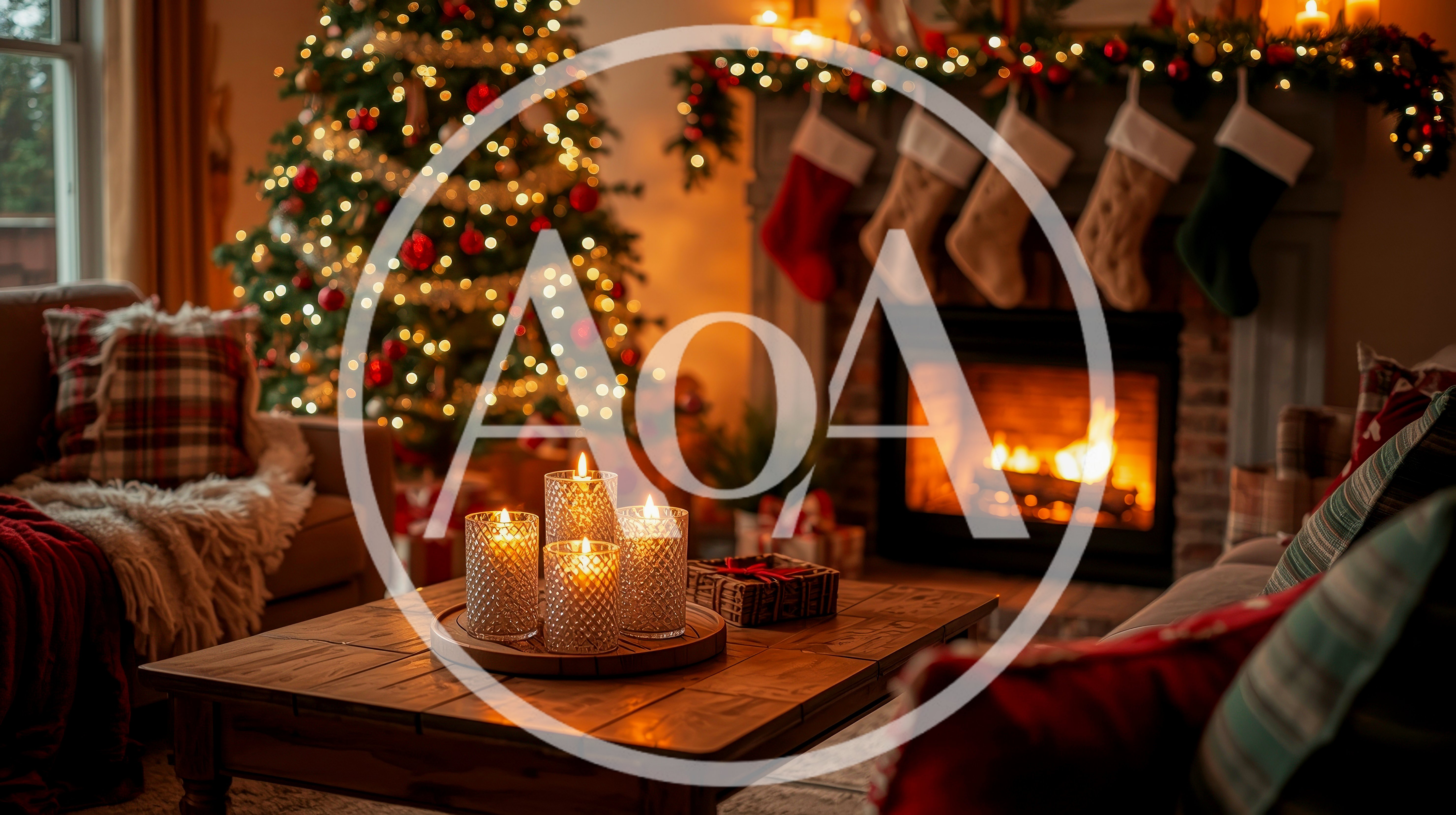 Cozy Living Room Decorated For Christmas With Fireplace