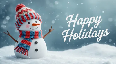 Cute Snowman Wearing A Knitted Hat And Scarf