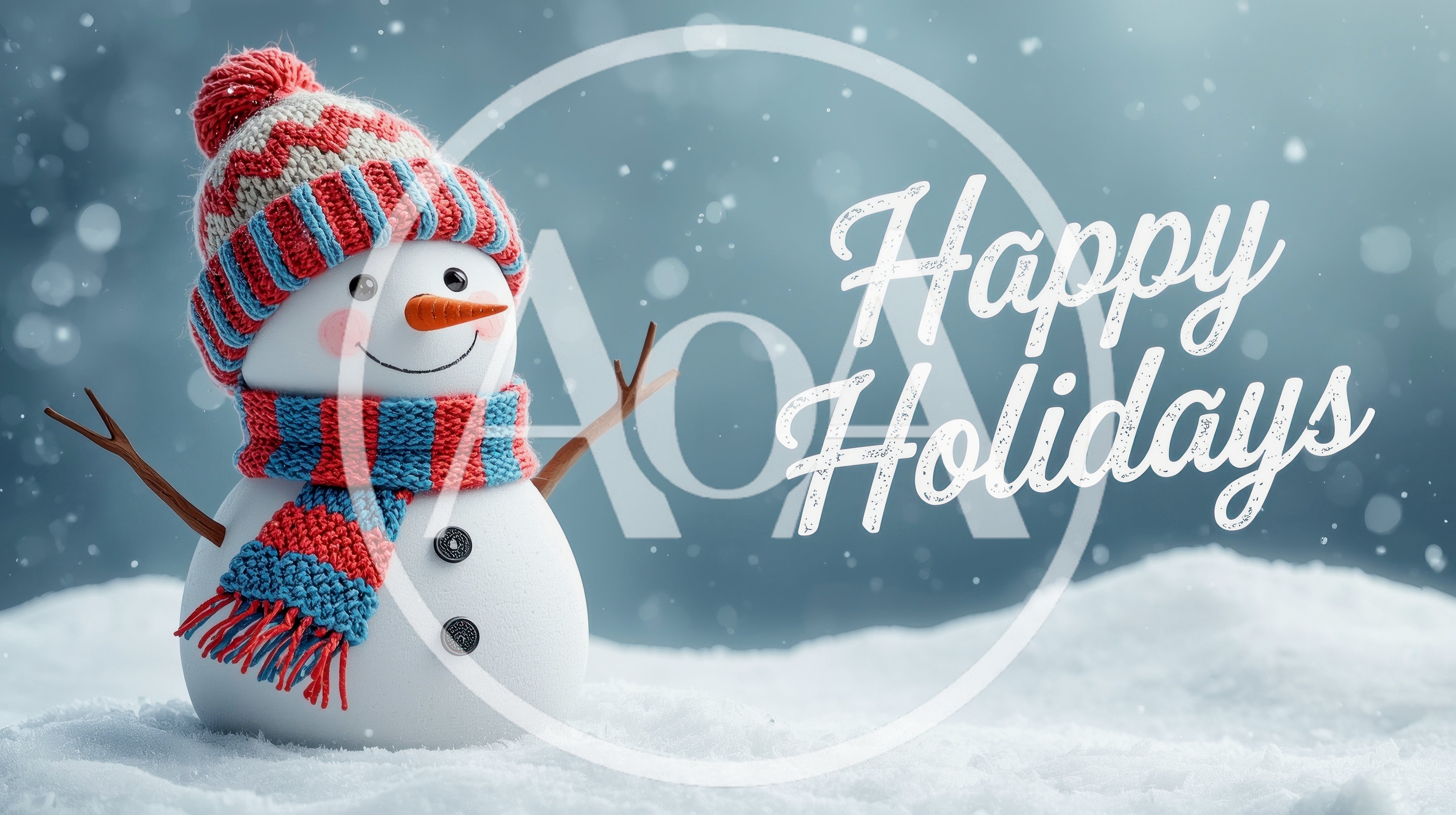 Cute Snowman Wearing A Knitted Hat And Scarf