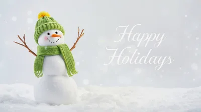 Snowman Wearing Green Hat and Scarf