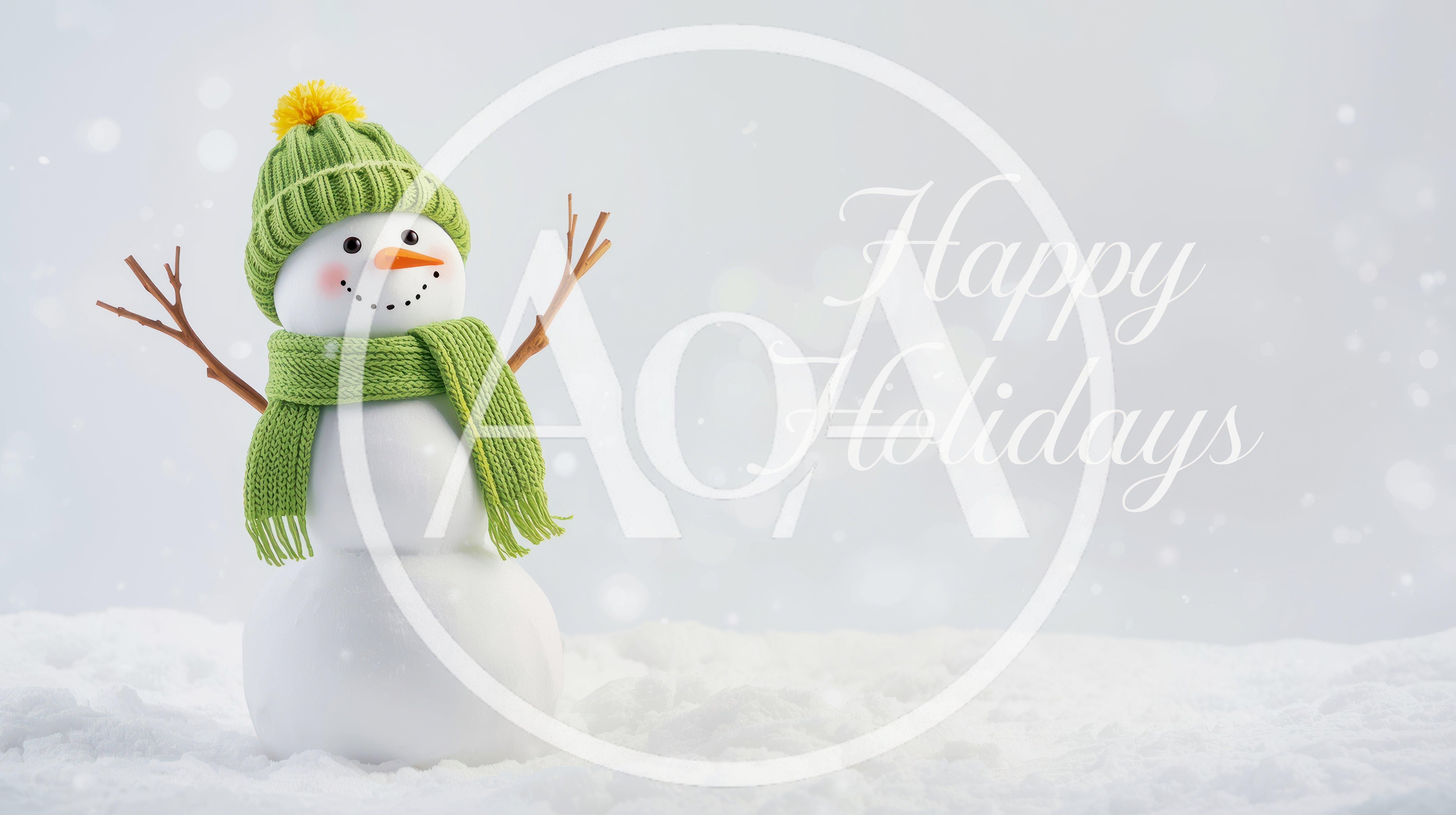 Snowman Wearing Green Hat and Scarf