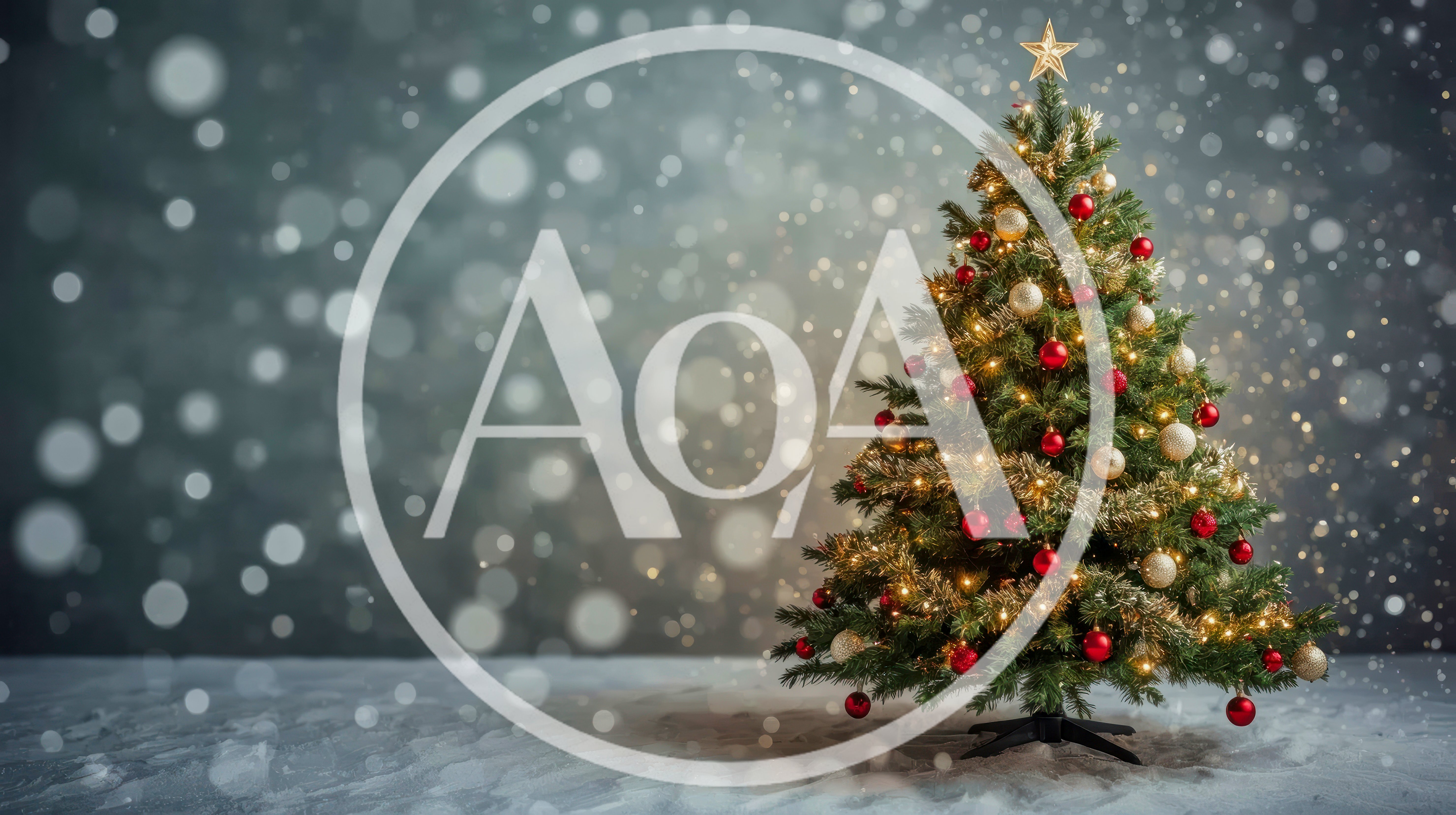 Decorated Christmas Tree With Falling Snow Background
