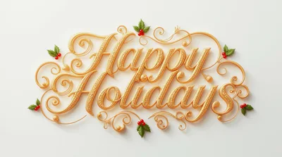Gold Happy Holidays Calligraphy With Holly Berries