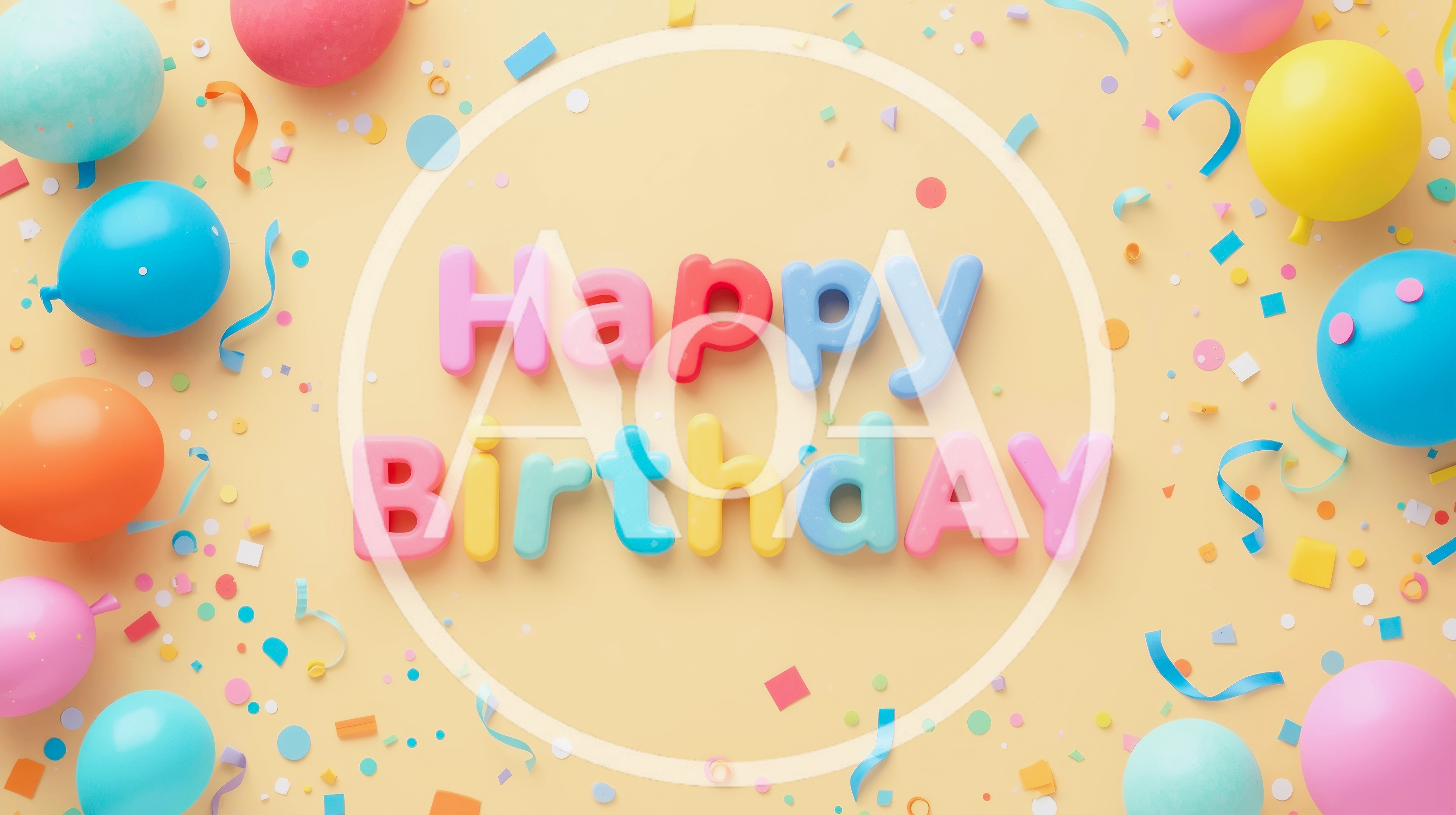Happy Birthday Text With Colorful Balloons And Confetti