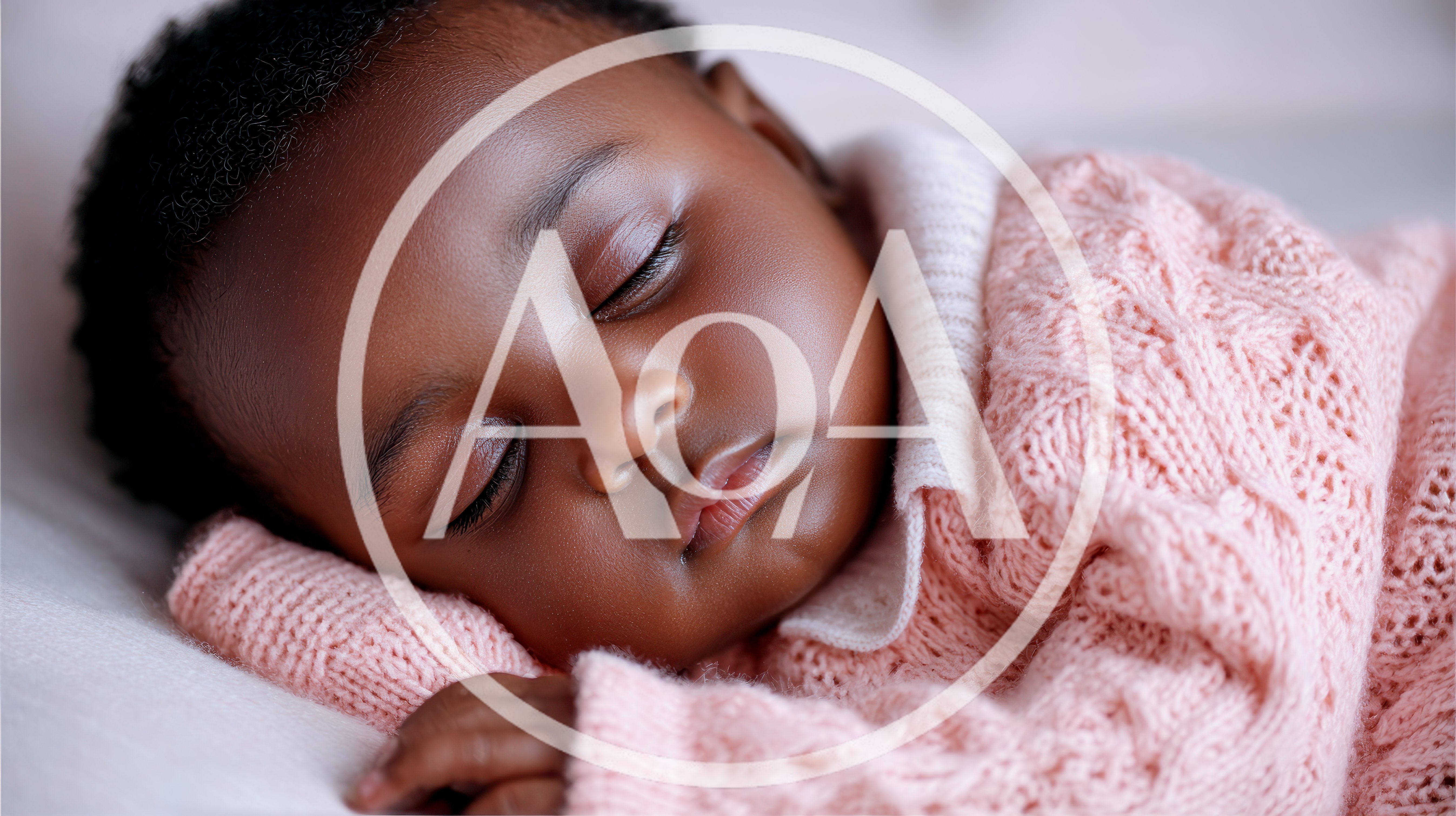 Sleeping African American Baby In Pink Knitted Sweater