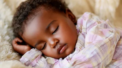 Sleeping African American Baby Resting On Soft Blanket