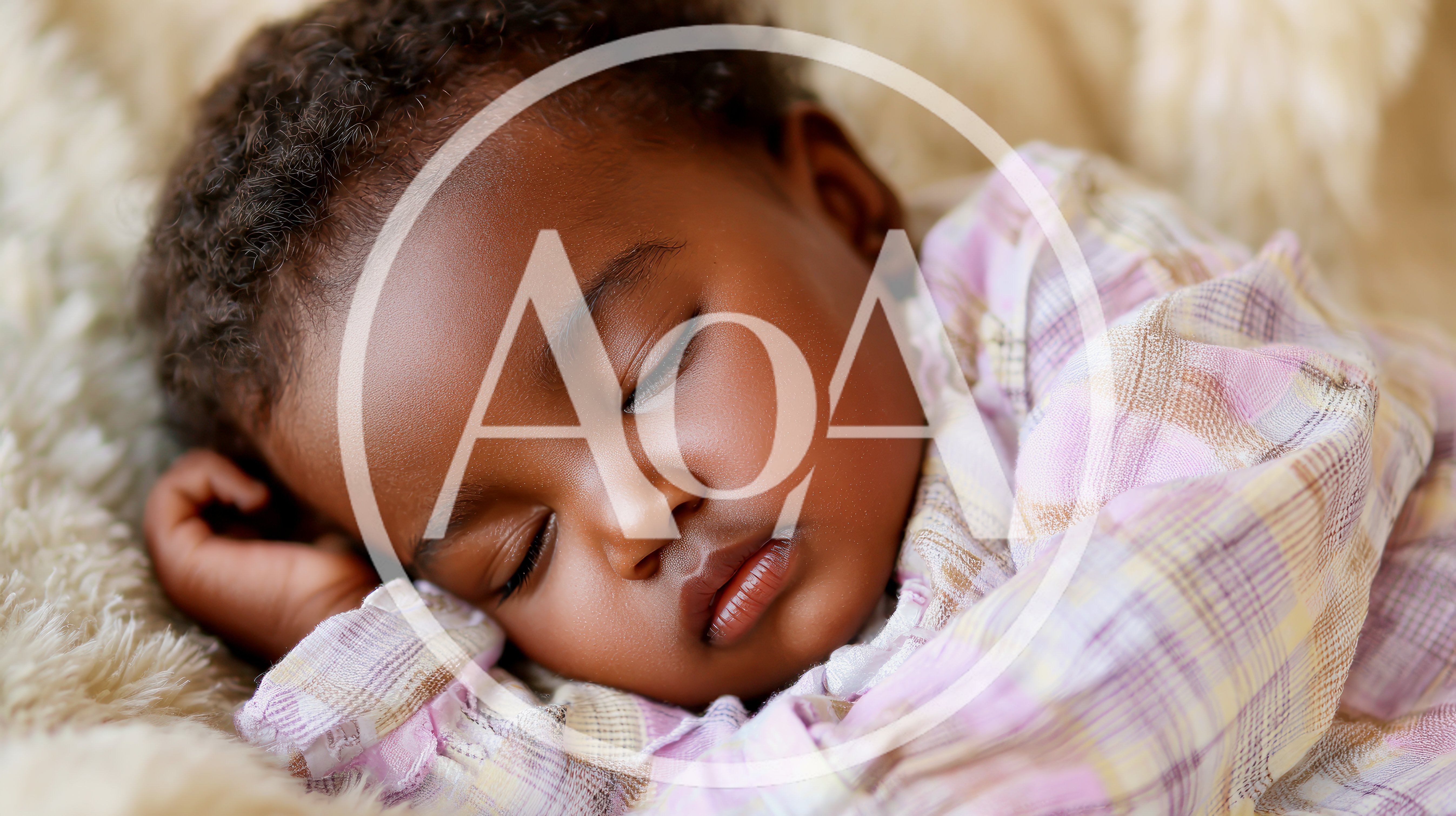 Sleeping African American Baby Resting On Soft Blanket