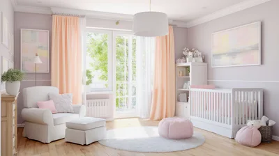 Modern Nursery Room With Crib And Armchair