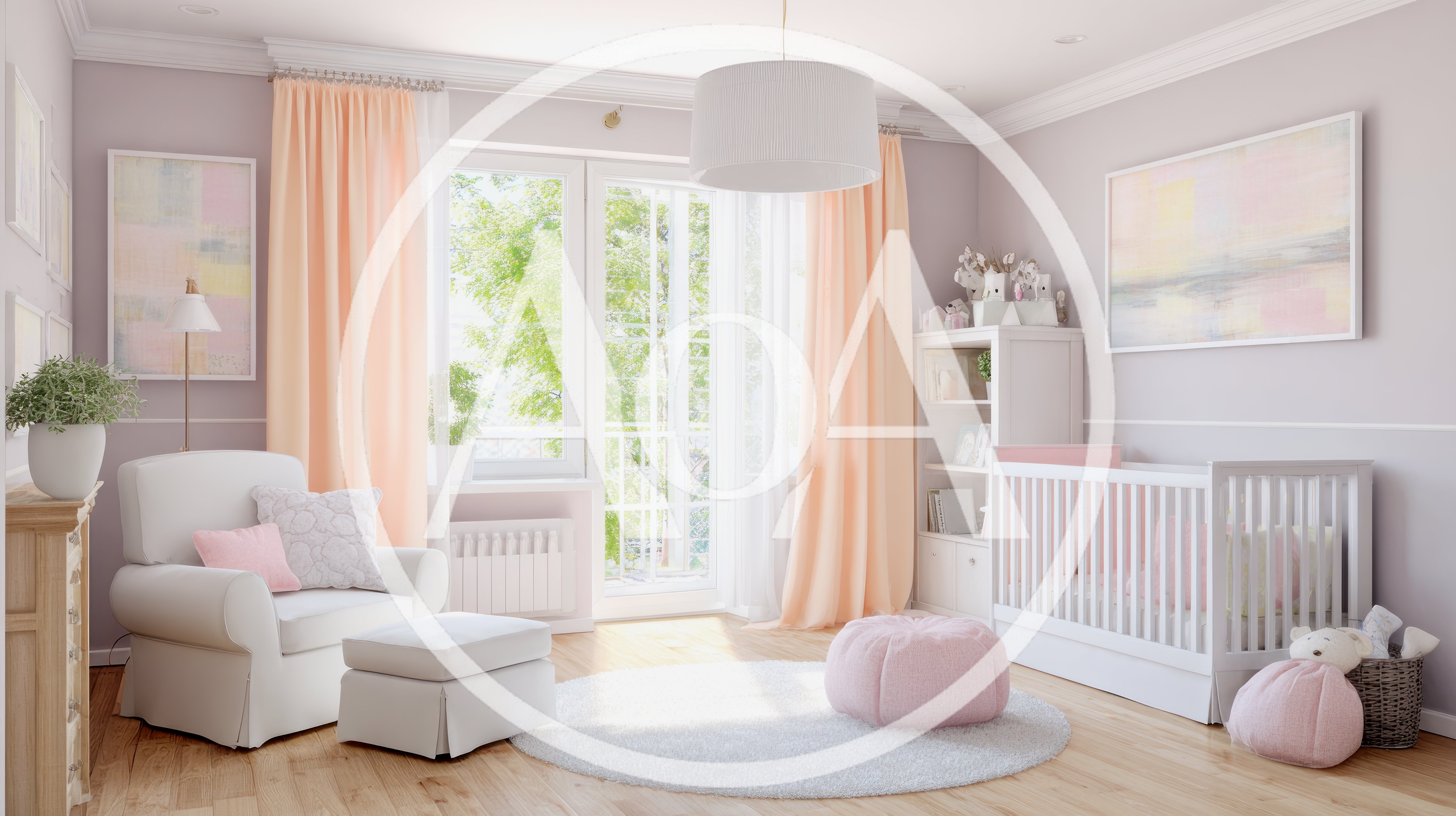 Modern Nursery Room With Crib And Armchair
