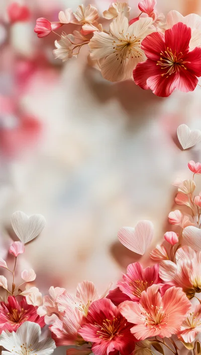 Floral Frame With Pink Blossoms And Hearts