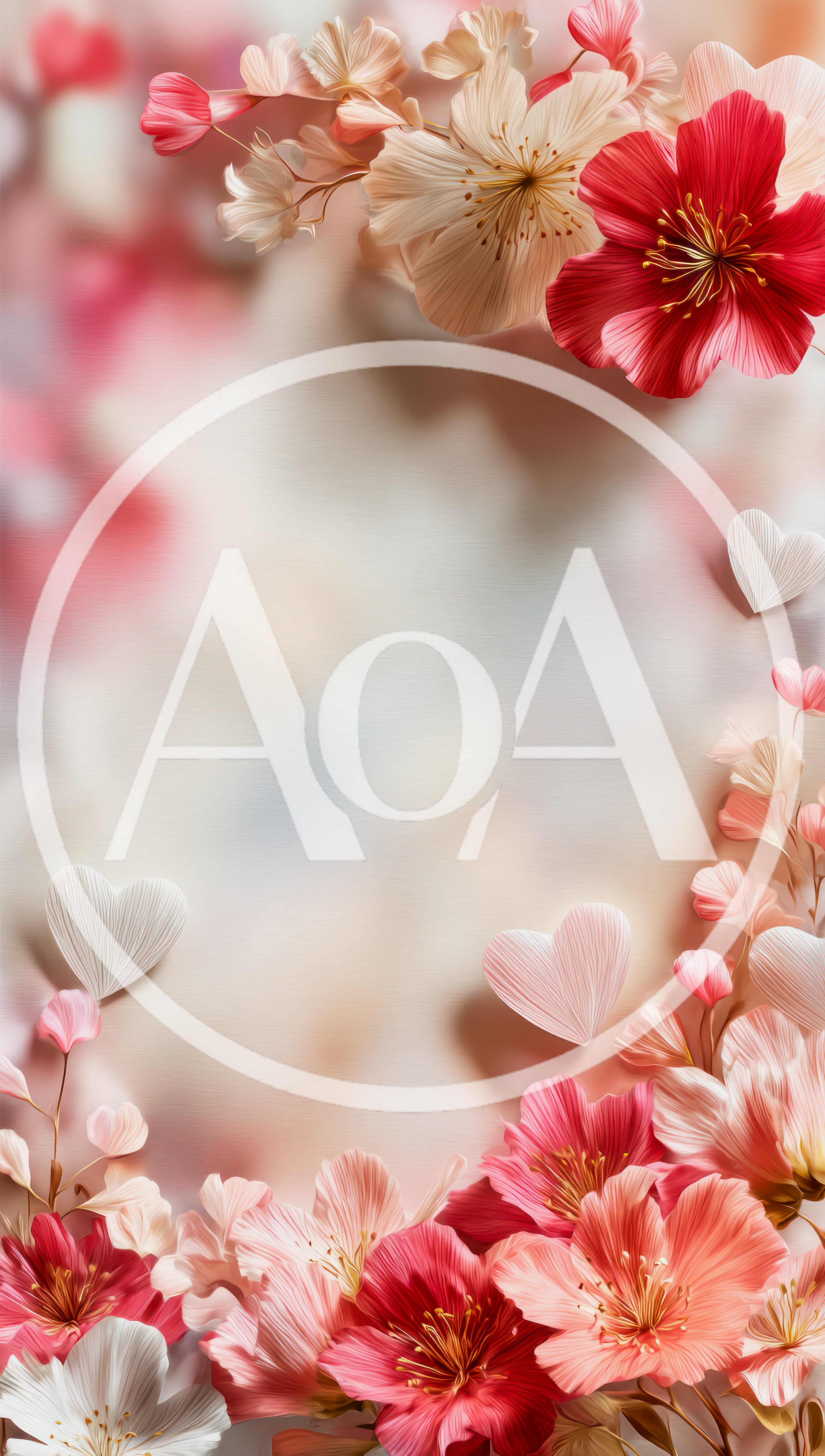 Floral Frame With Pink Blossoms And Hearts