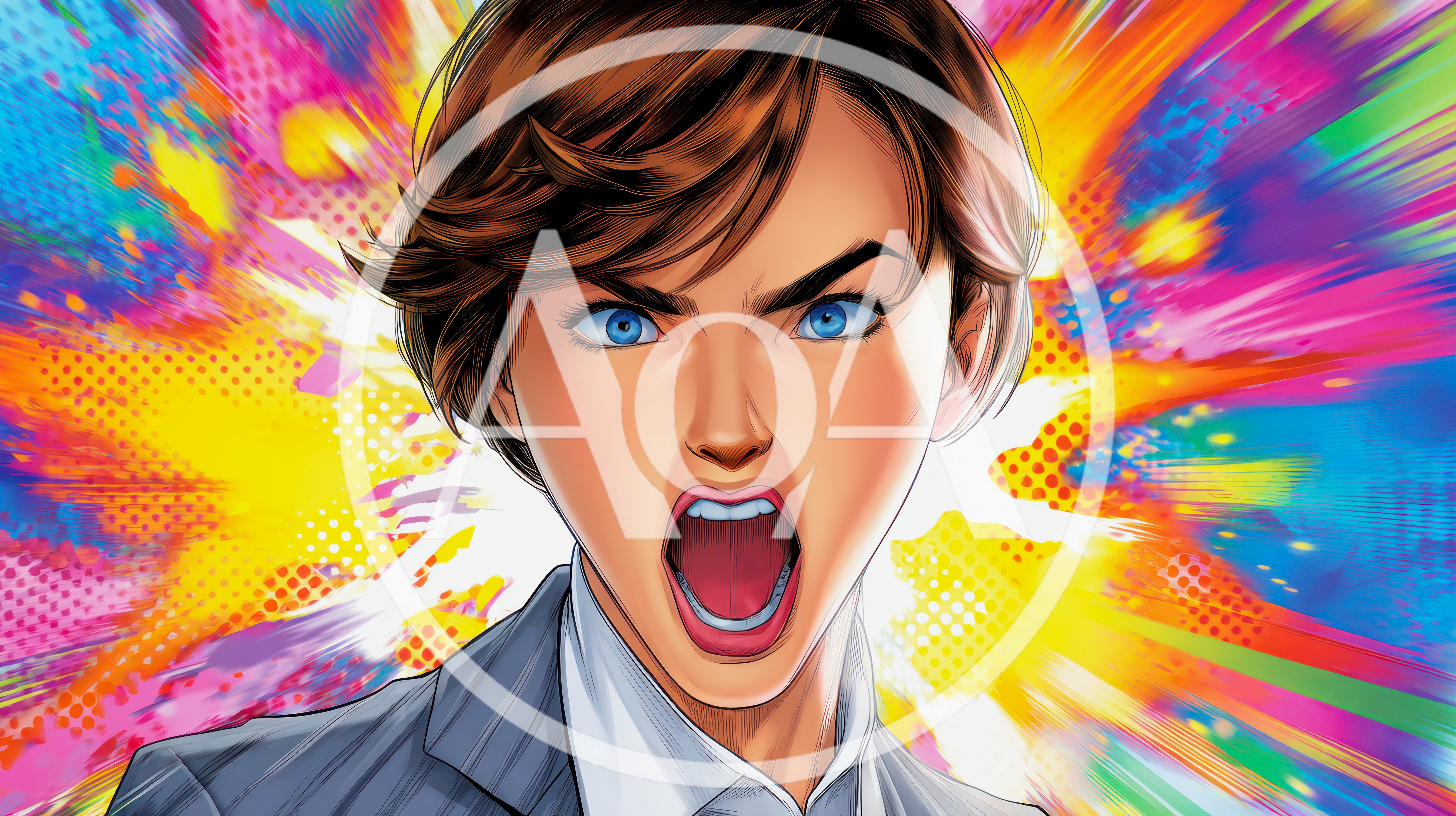 Angry Businesswoman Shouting With Colorful Comic Book Background