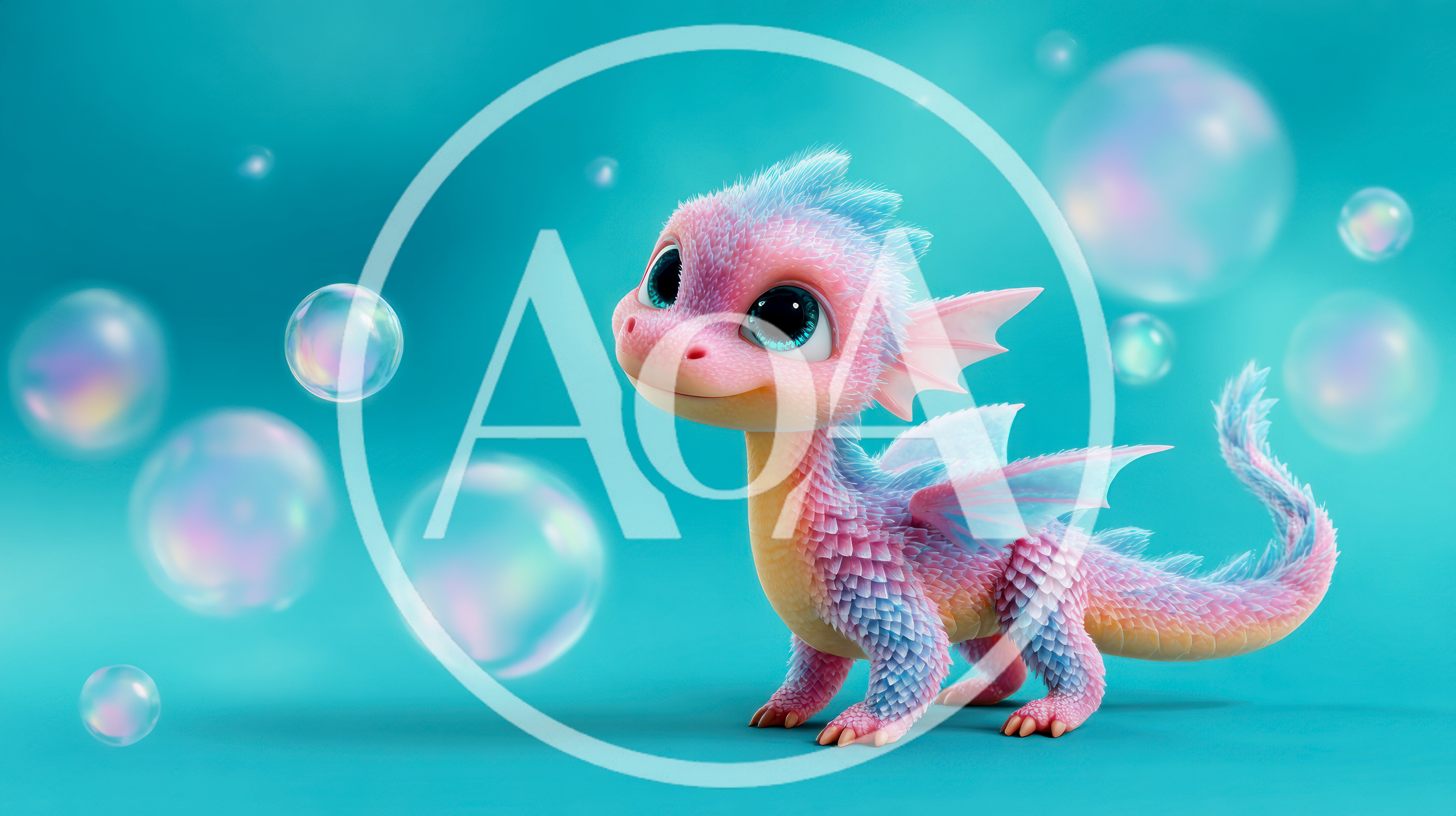 Cute Baby Dragon Surrounded By Floating Bubbles
