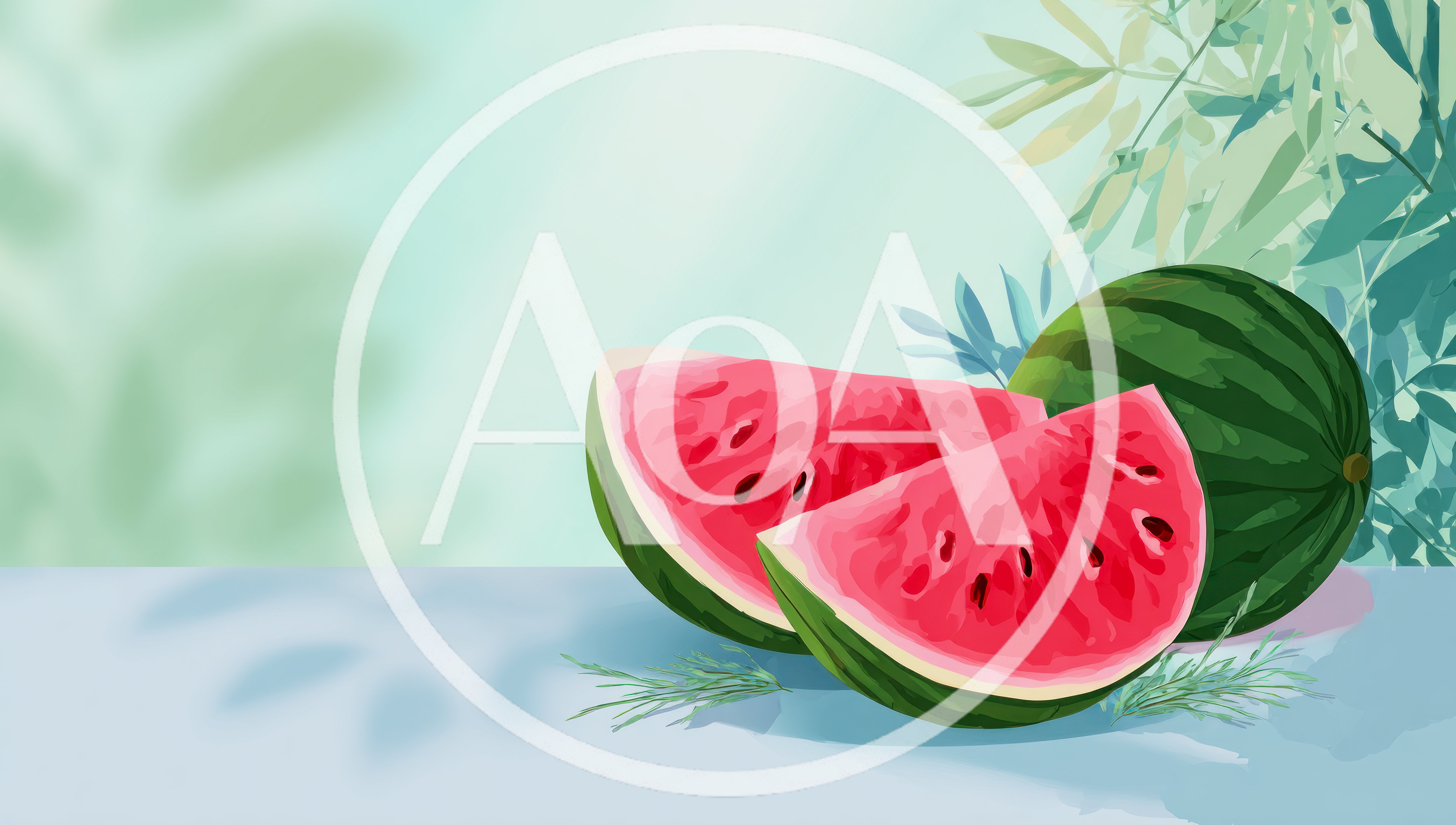 Fresh Watermelon Slices On A Light Blue Surface