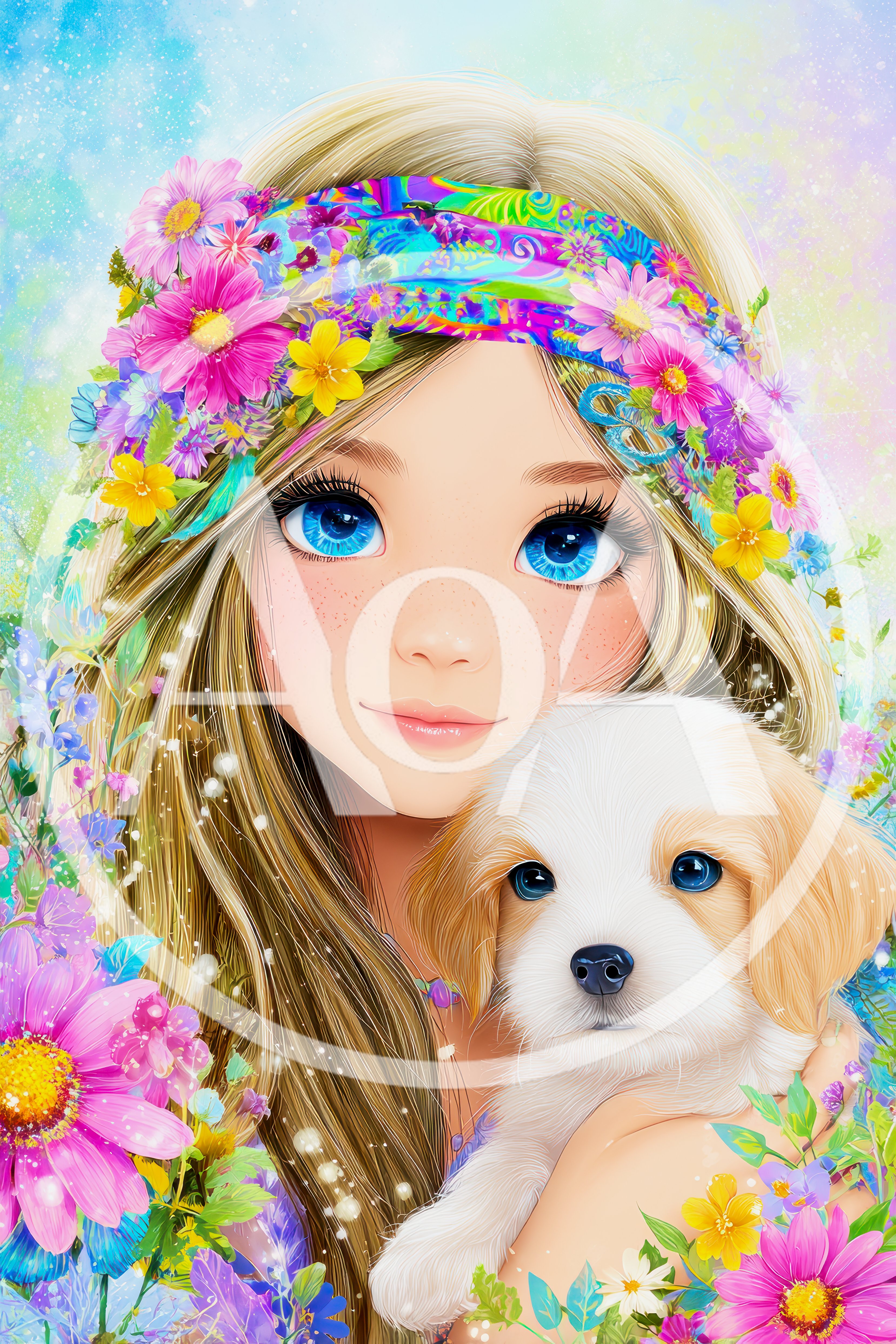 Digital Illustration Of A Girl With A Puppy