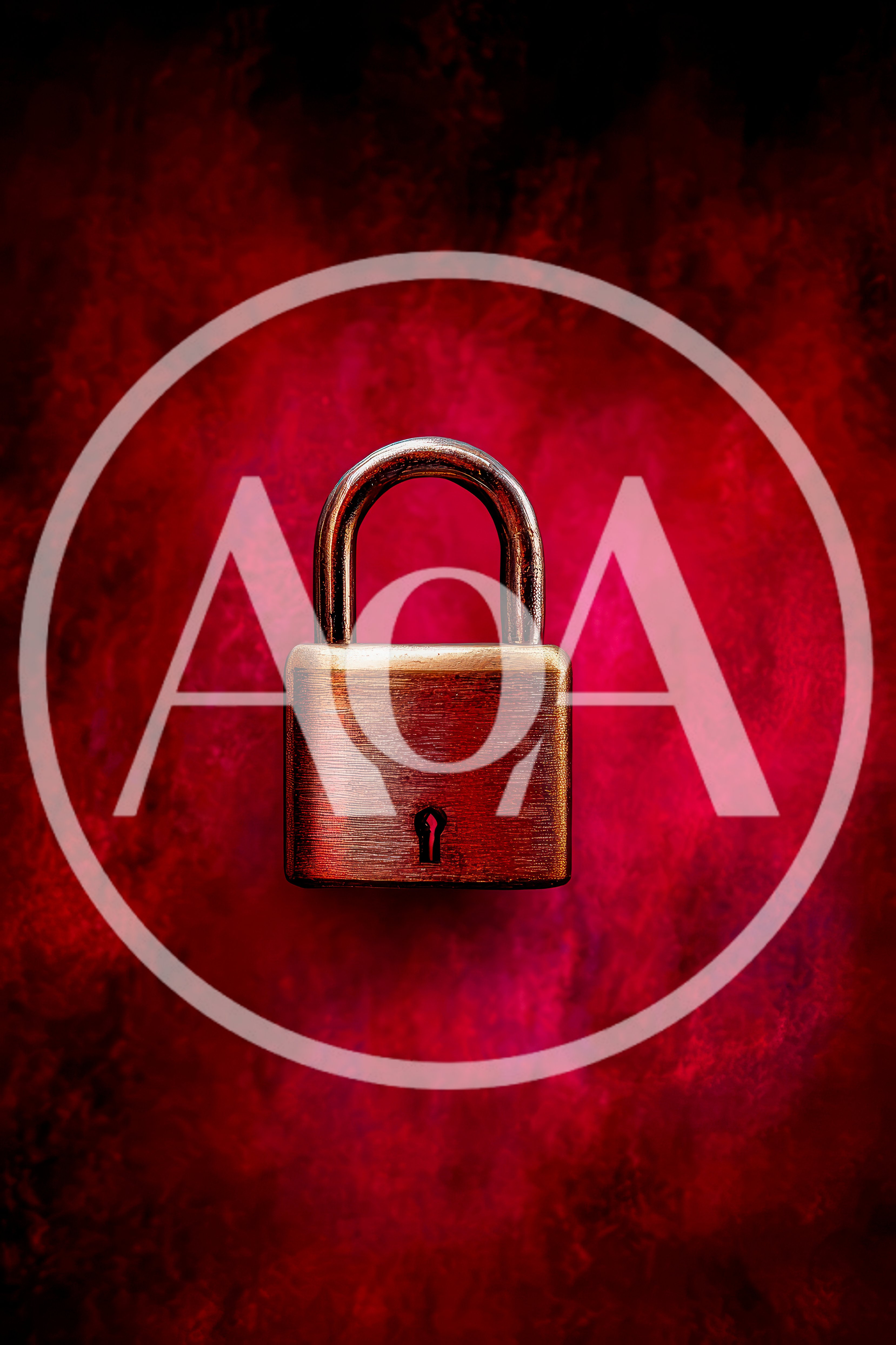 Brass Padlock Against A Vibrant Red Smoky Background