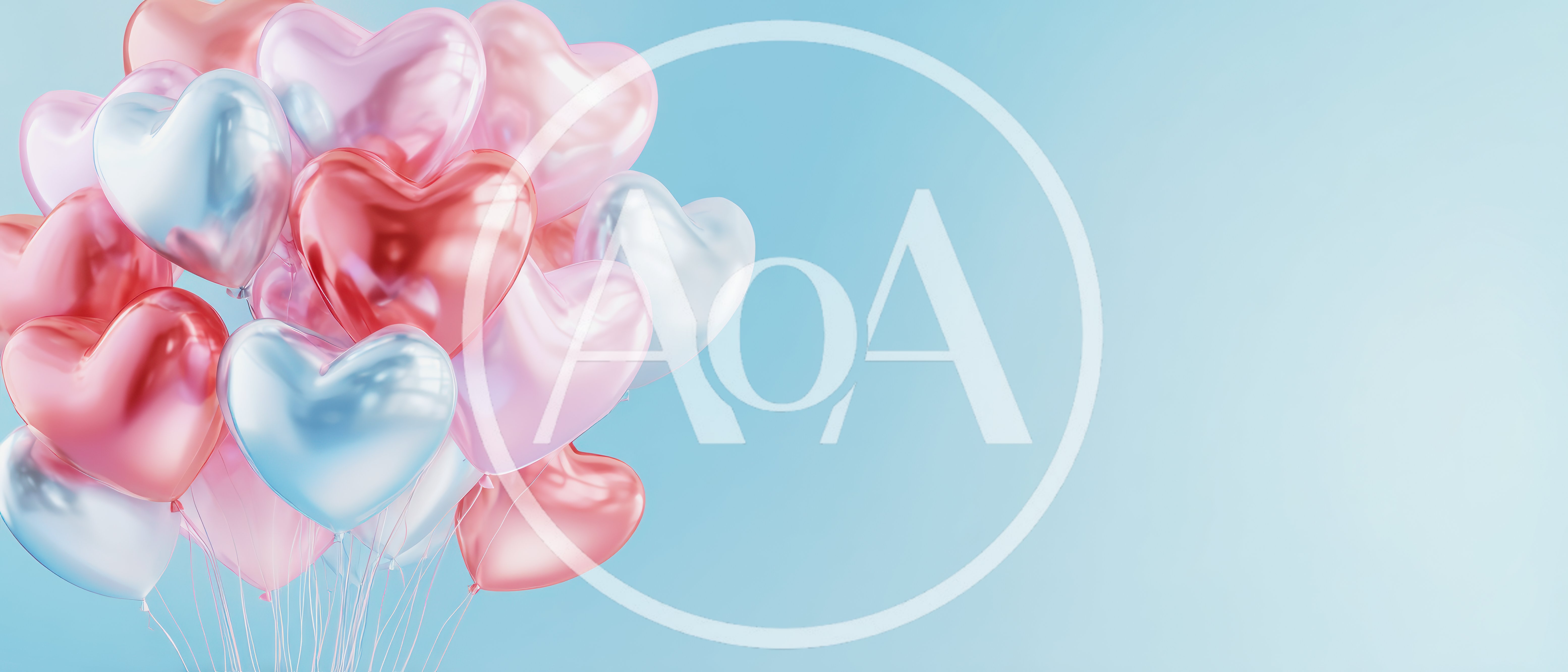 Floating Heart Shaped Balloons on Blue Background