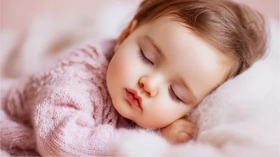 Sleeping Baby In A Soft Pink Knitted Sweater