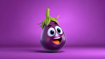 Animated Cartoon Eggplant Character With Expressive Face