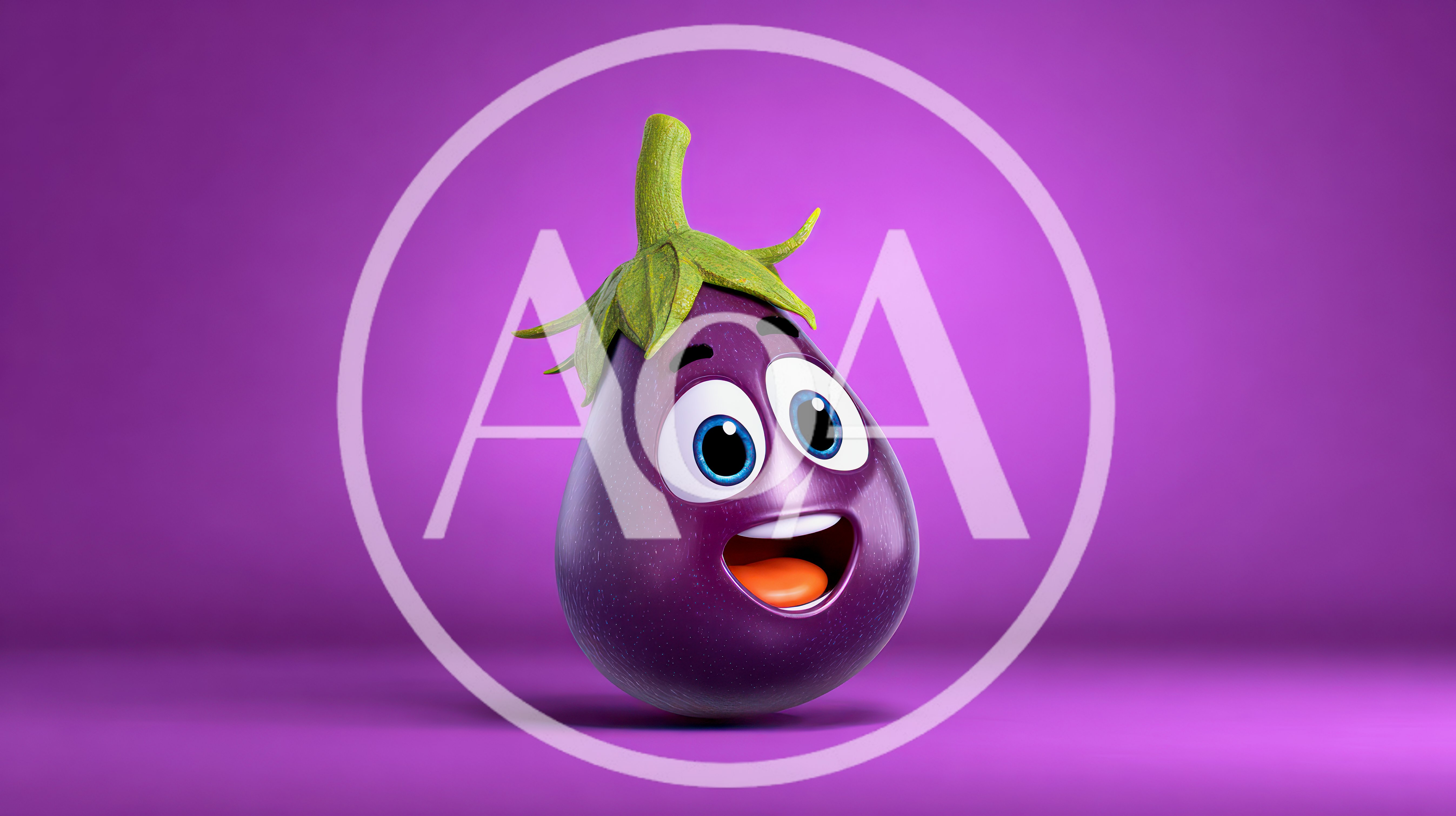Animated Cartoon Eggplant Character With Expressive Face