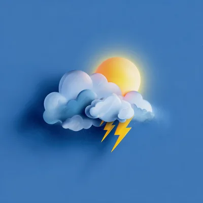 3D Rendered Weather Icon With Sun And Lightning