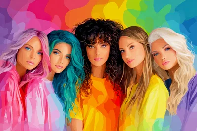 Five Diverse Women With Colorful Hair In Artistic Portrait