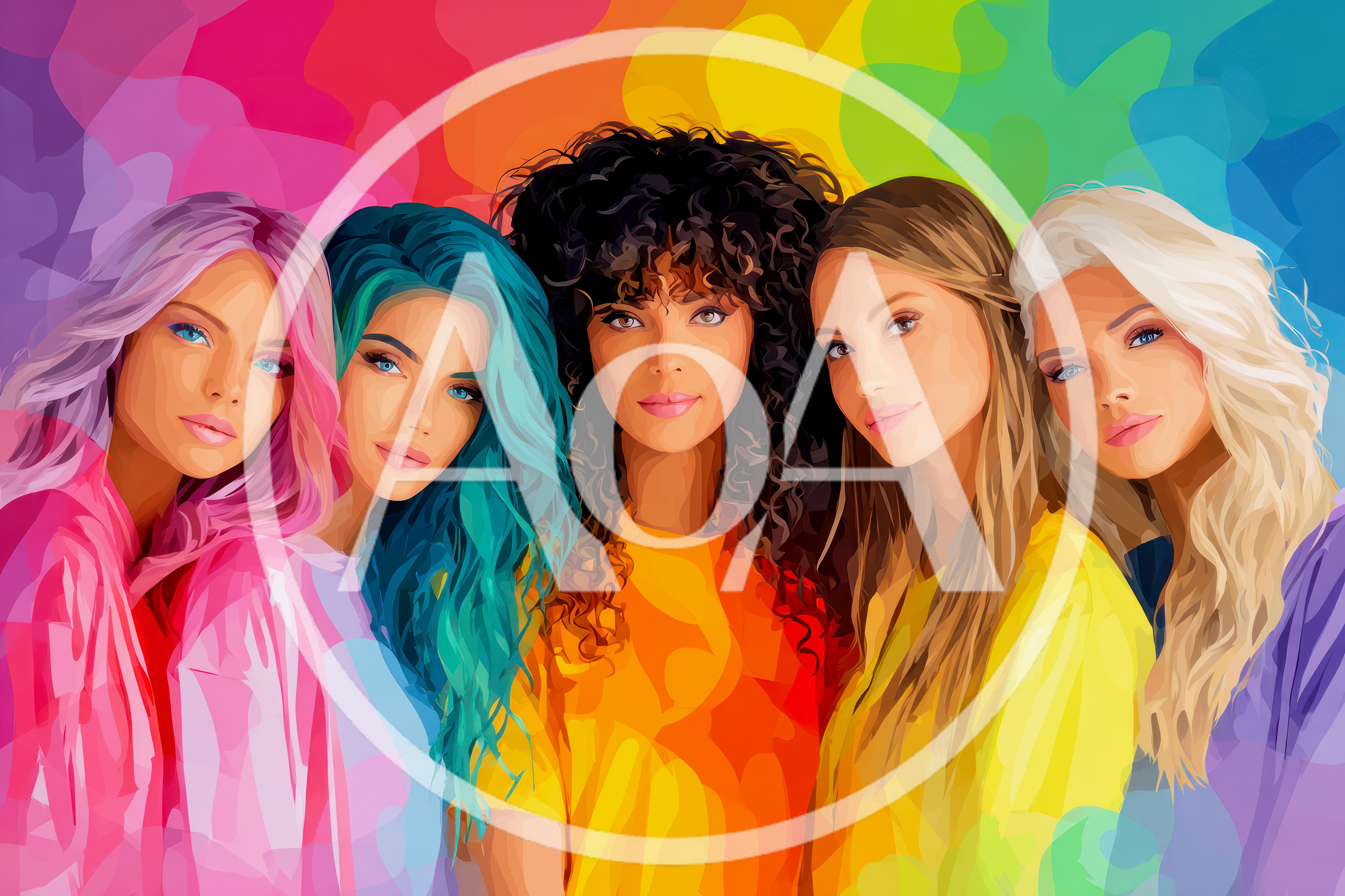 Five Diverse Women With Colorful Hair In Artistic Portrait