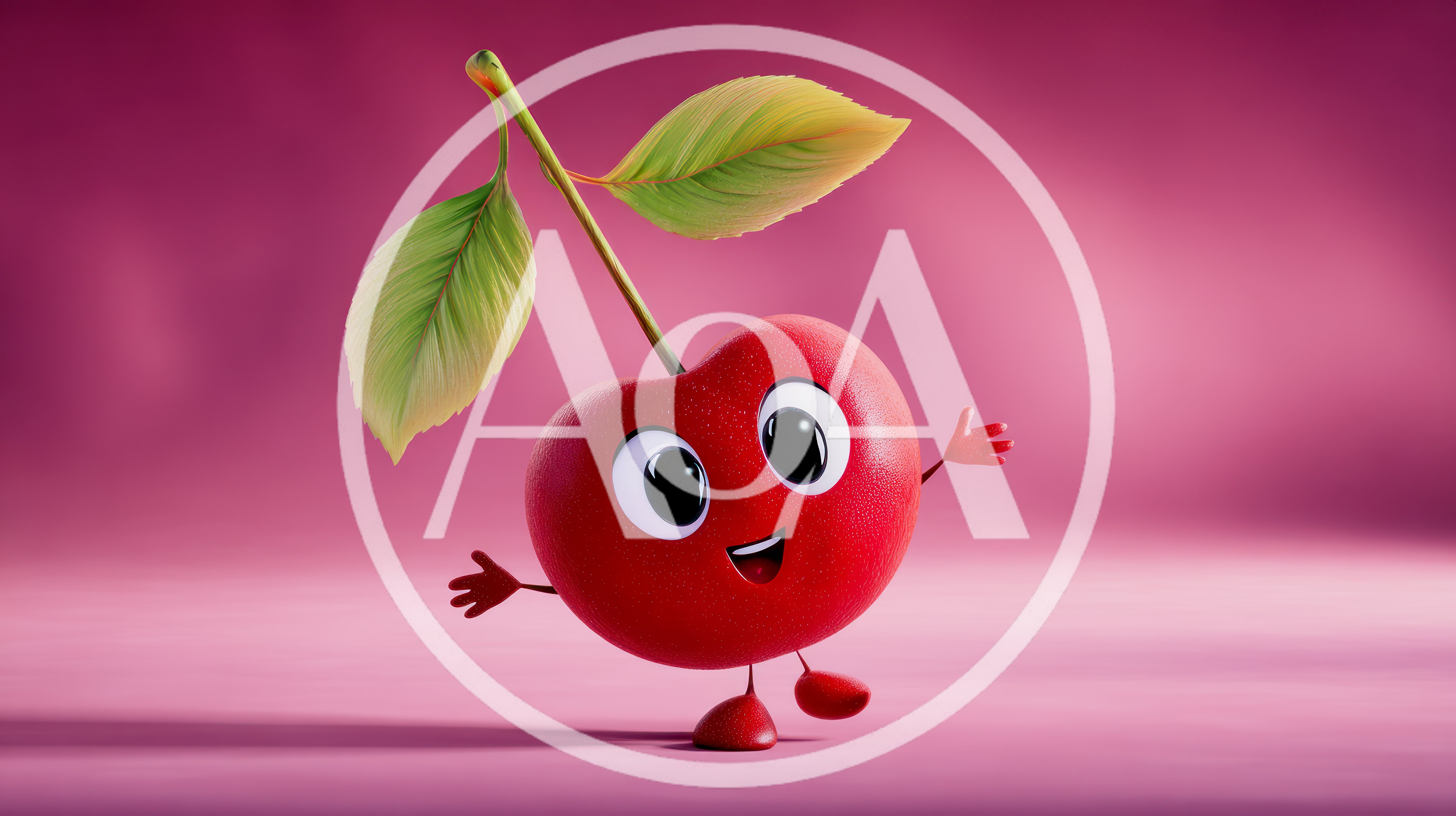 Cute Animated Cherry Character With Leaves