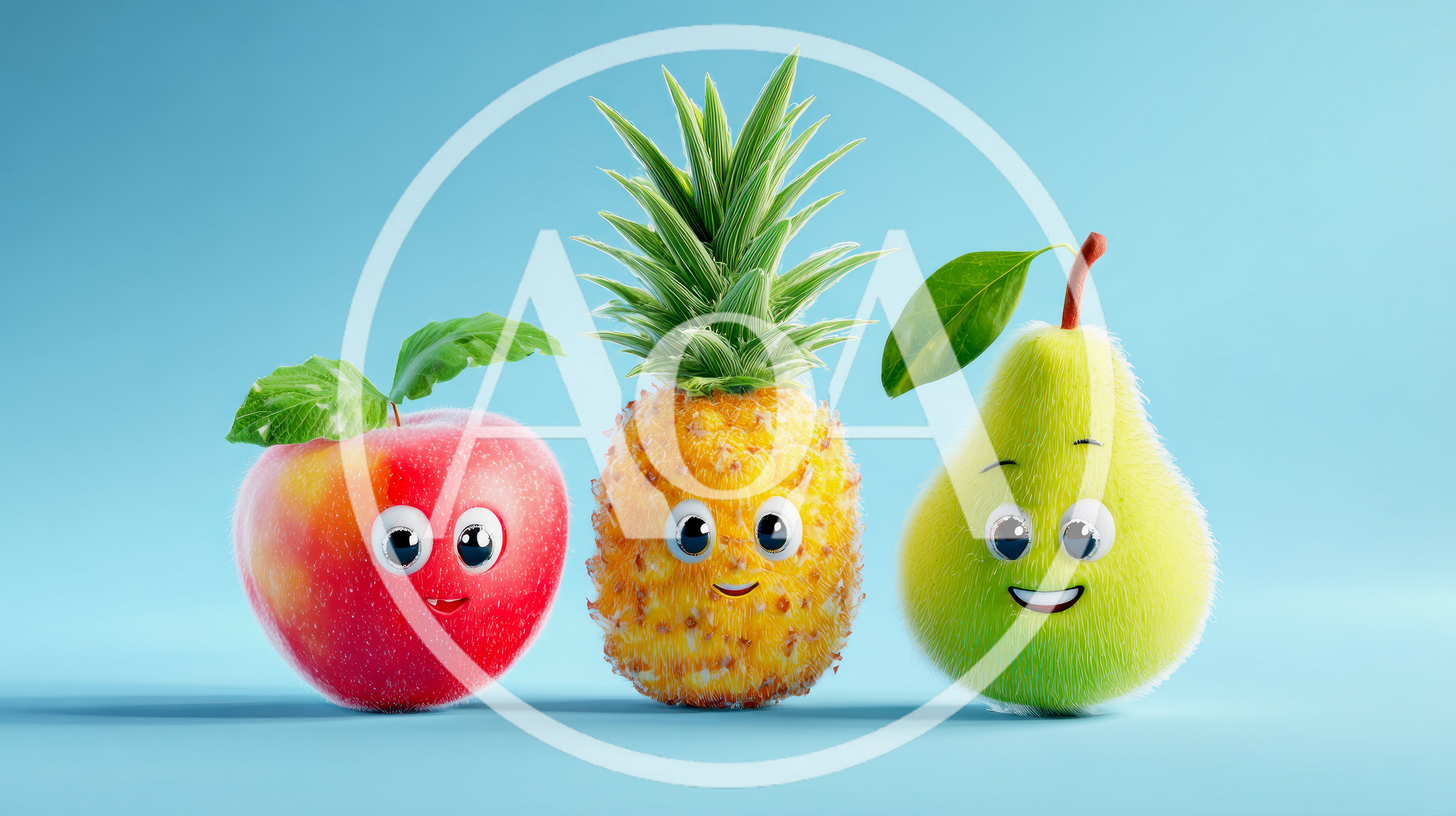Cute Anthropomorphic Fruit Characters Standing Together