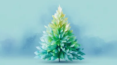 Stylized Watercolor Christmas Tree On Soft Blue Background