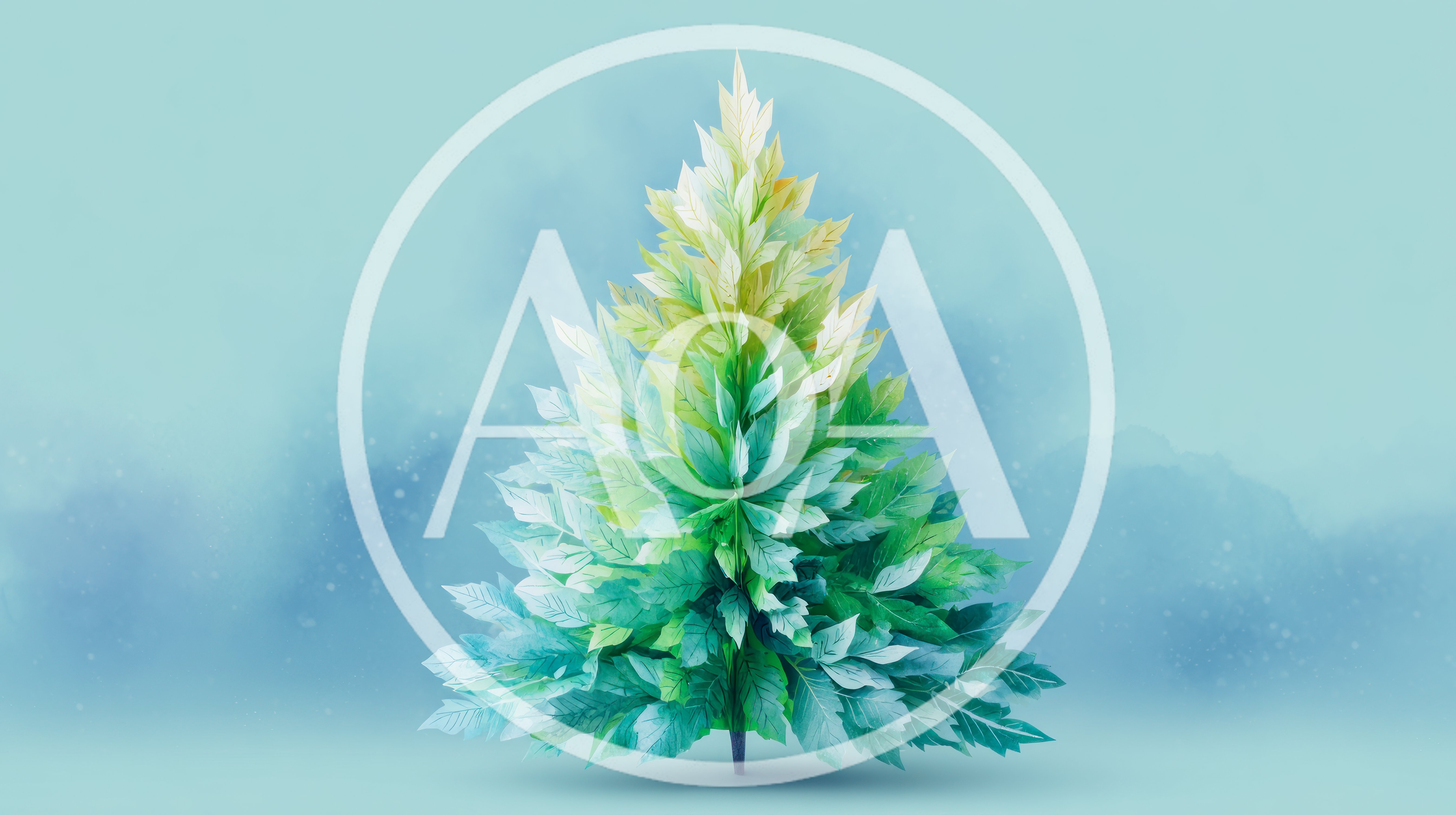 Stylized Watercolor Christmas Tree On Soft Blue Background