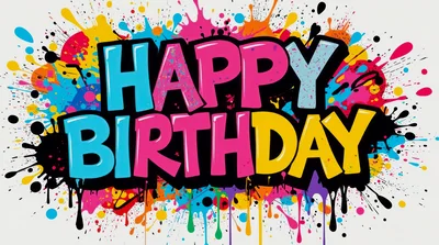 Happy Birthday Text With Colorful Paint Splatter Background